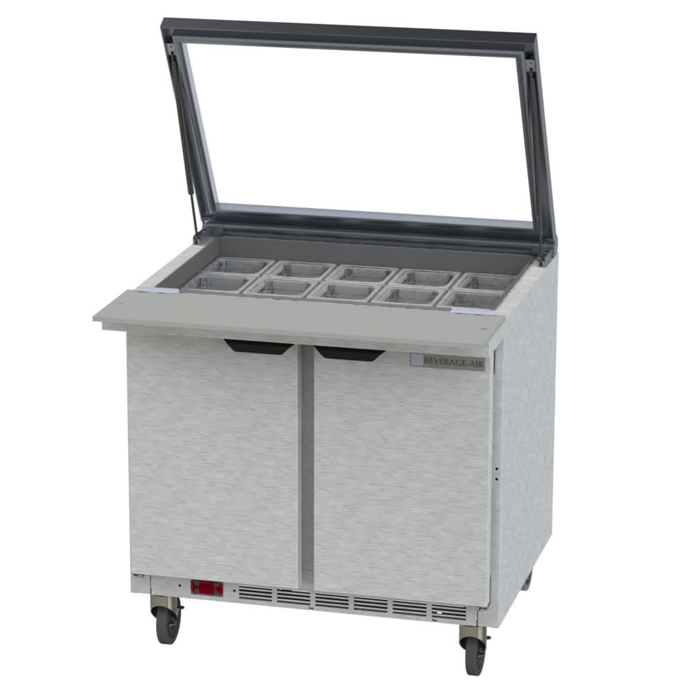 Beverage Air SPE36HC-15M-STL | 36" Wide 2 Door 15 Pan Mega Top Sandwich Prep Table