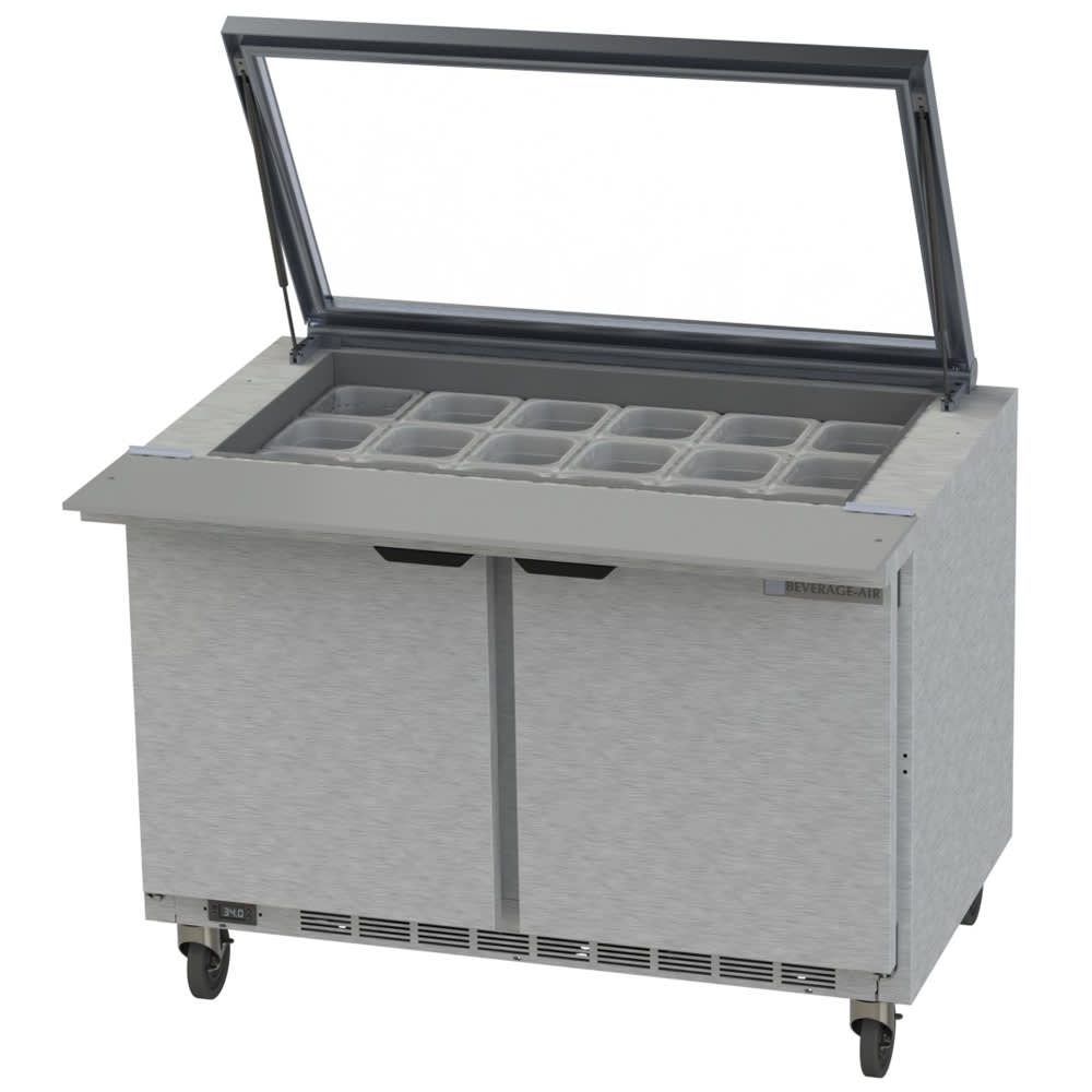 Beverage Air SPE48HC-18M-STL | 48" Wide 2 Door 18 Pan Sandwich Prep Table