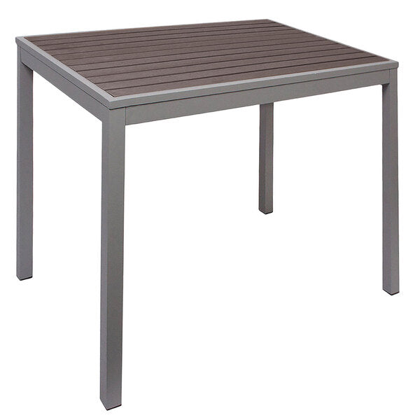 BFM Seating Seaside Metal Bolt-Down Table with Gray Synthetic Teak Top
