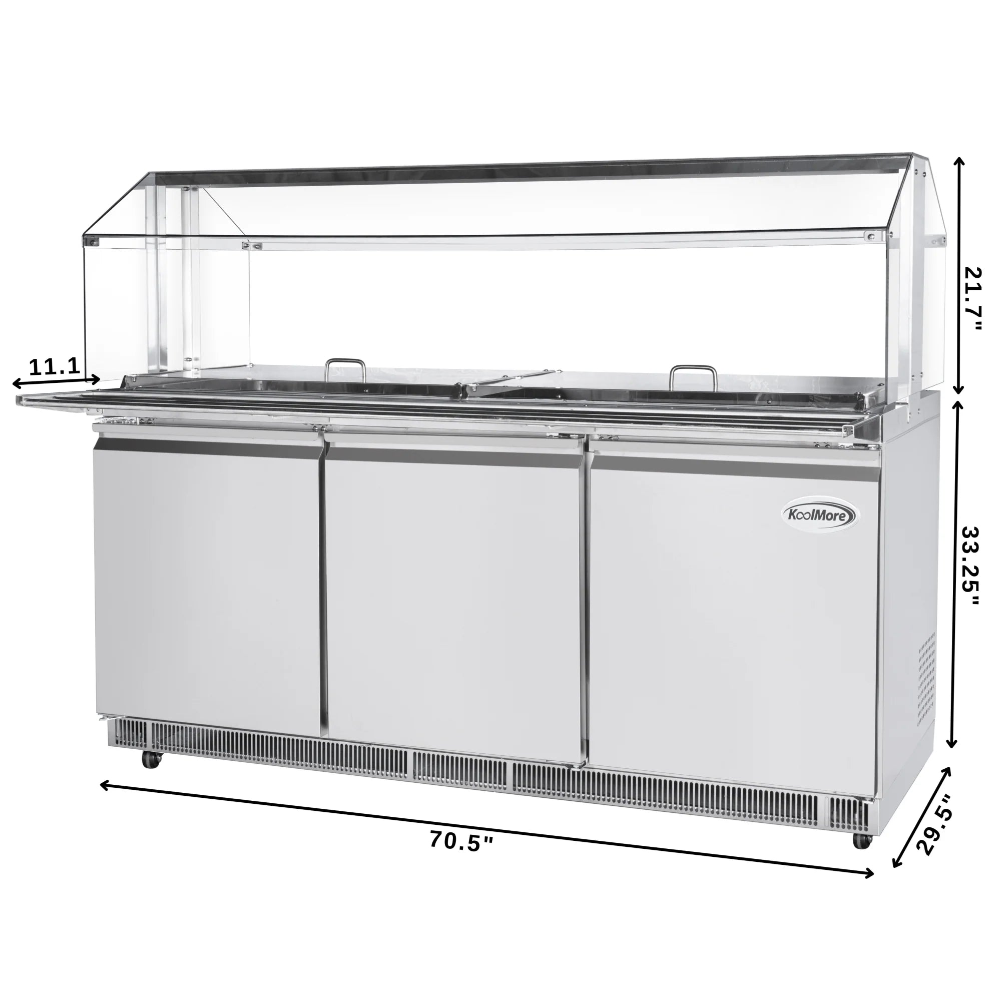 Koolmore KM-RBT-72CSFG | 72" Wide 15 Pan Prep Table w/ Sneeze Guard