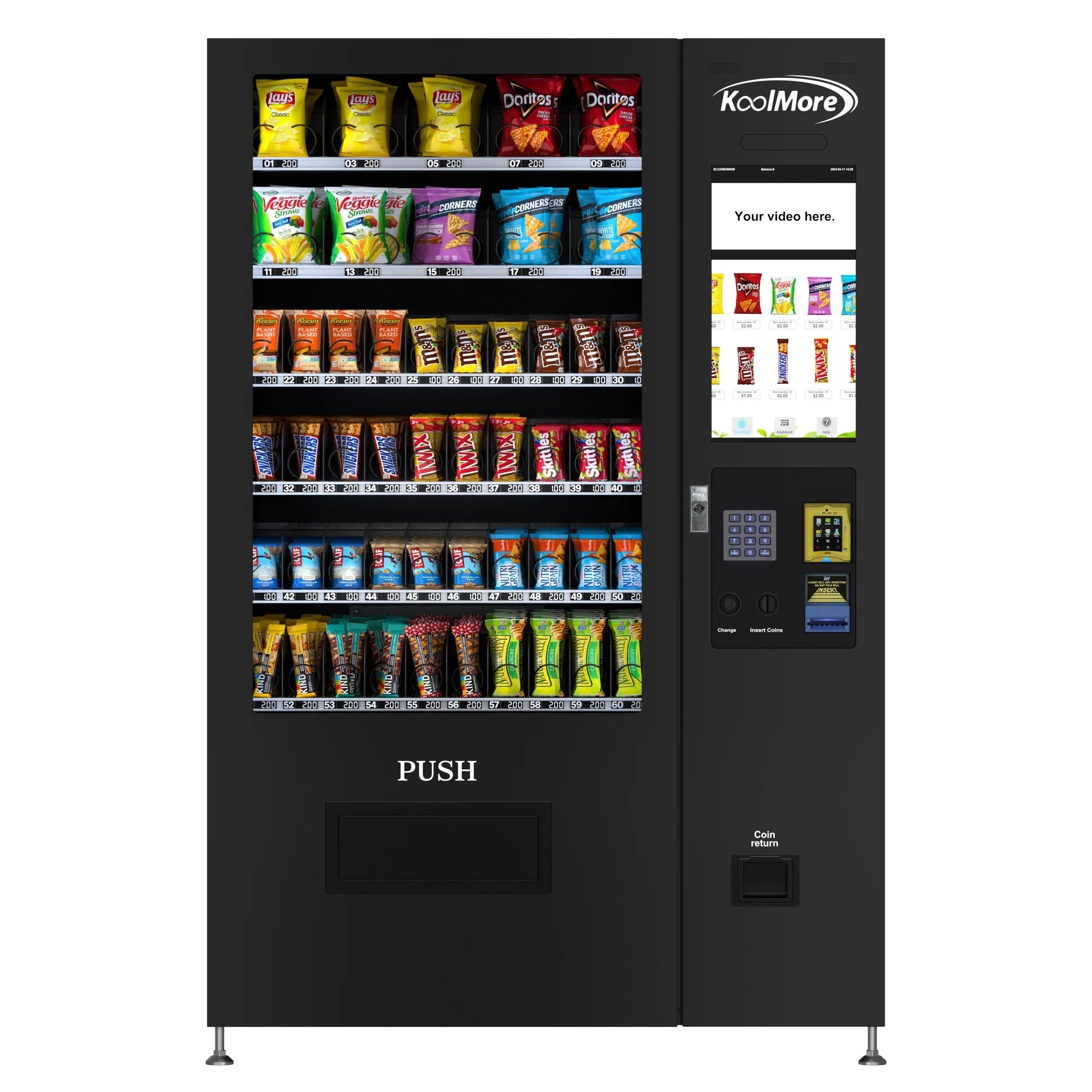 Koolmore KM-VMNT-50-BR | Touch Screen 60 Slots Non-Refrigerated Vending Machine w/ CC Reader & Bill Acceptor