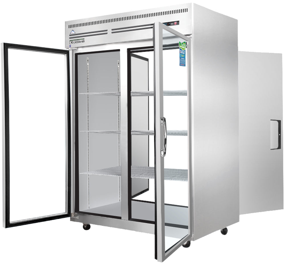 Everest ESPT-2G-2S | 50" Wide 4 Glass Door Top Mount Pass-Thru Refrigerator