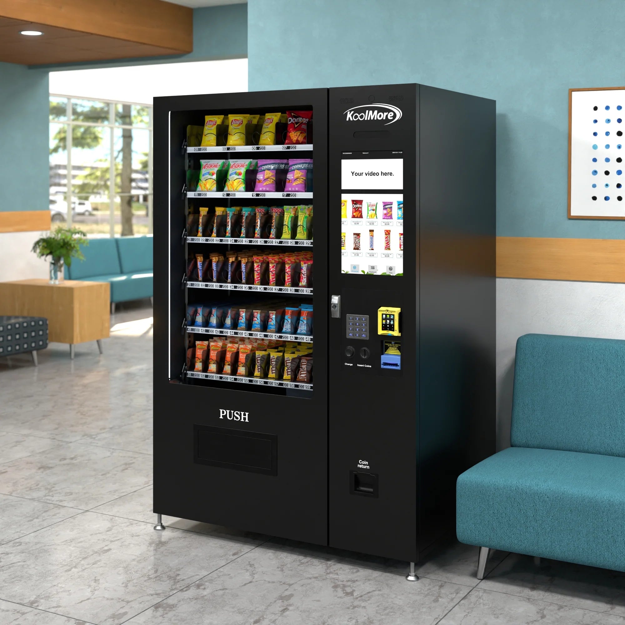 Koolmore KM-VMNT-50-BR | Touch Screen 60 Slots Non-Refrigerated Vending Machine w/ CC Reader & Bill Acceptor