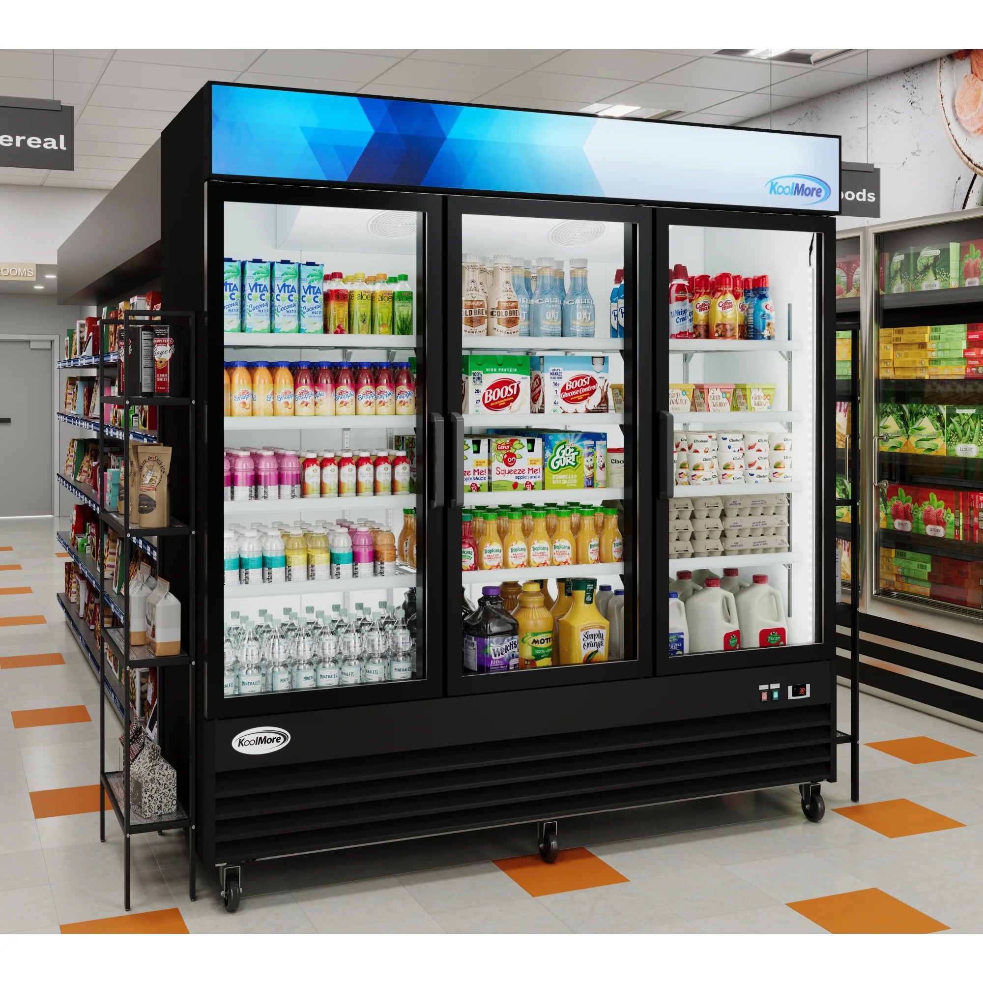 Koolmore MDR-3GD | 78" Wide 3 Glass Door Merchandiser Refrigerator