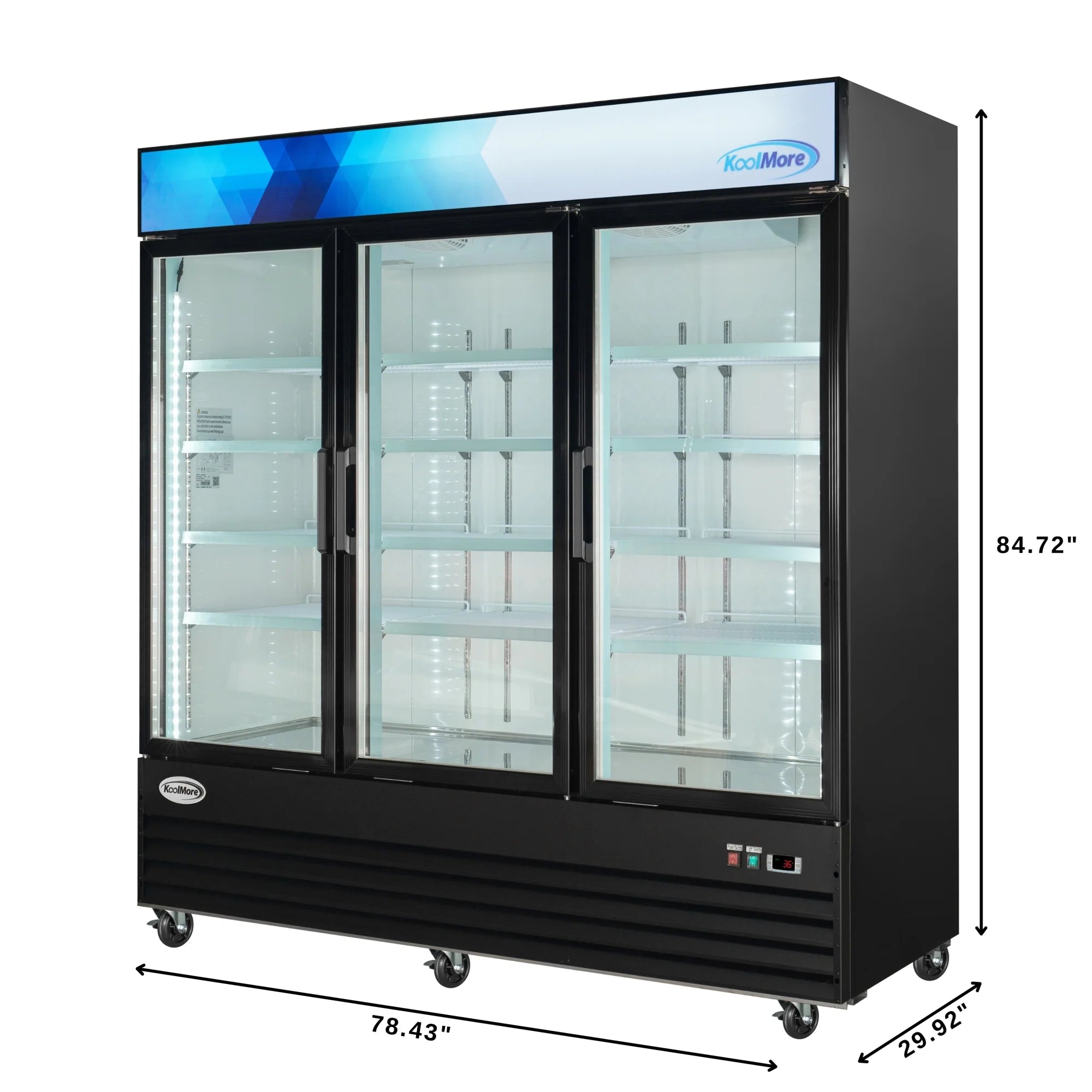 Koolmore MDR-3GD | 78" Wide 3 Glass Door Merchandiser Refrigerator