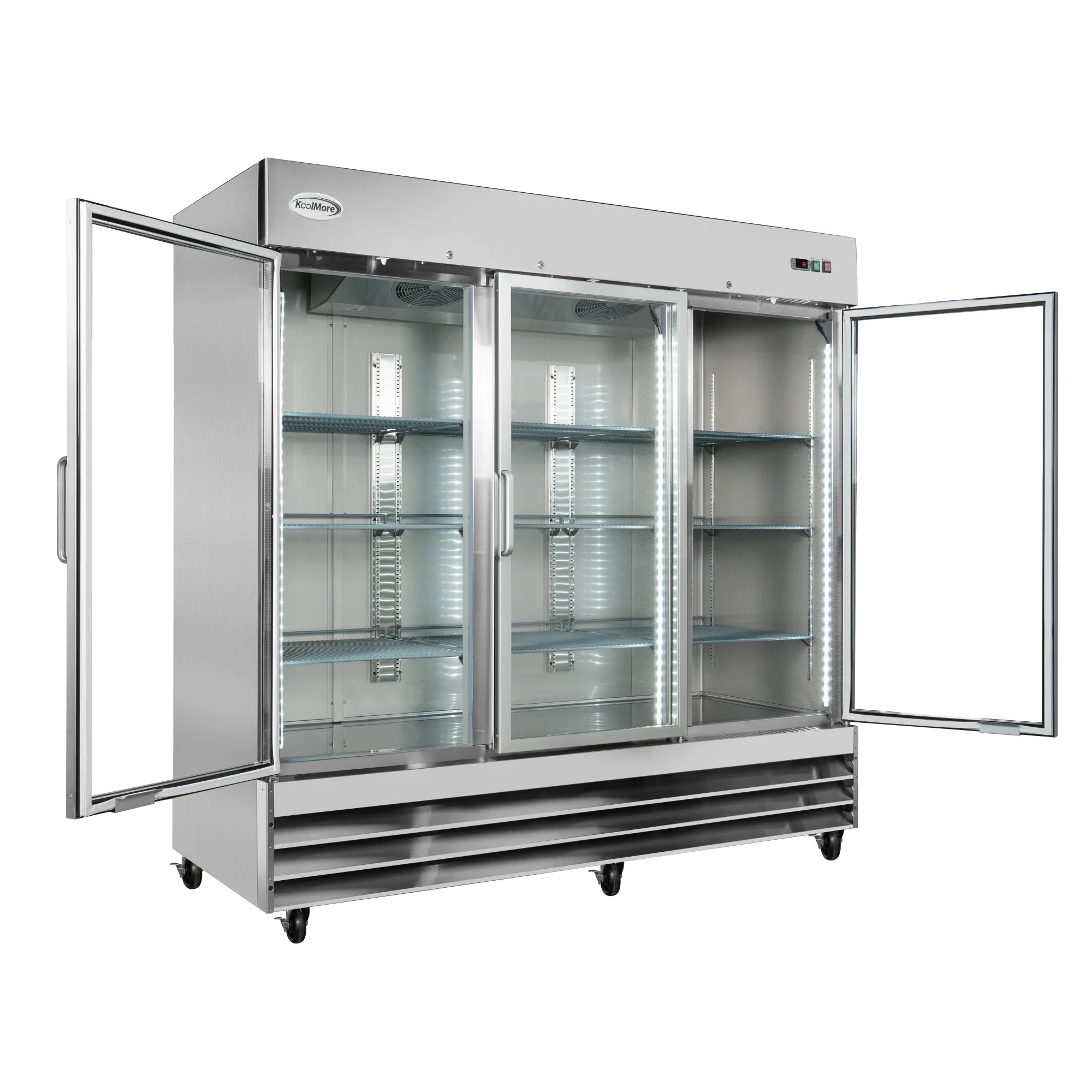 Koolmore RIR-3D-GD | 82" Wide 3 Glass Door Reach-In Refrigerator