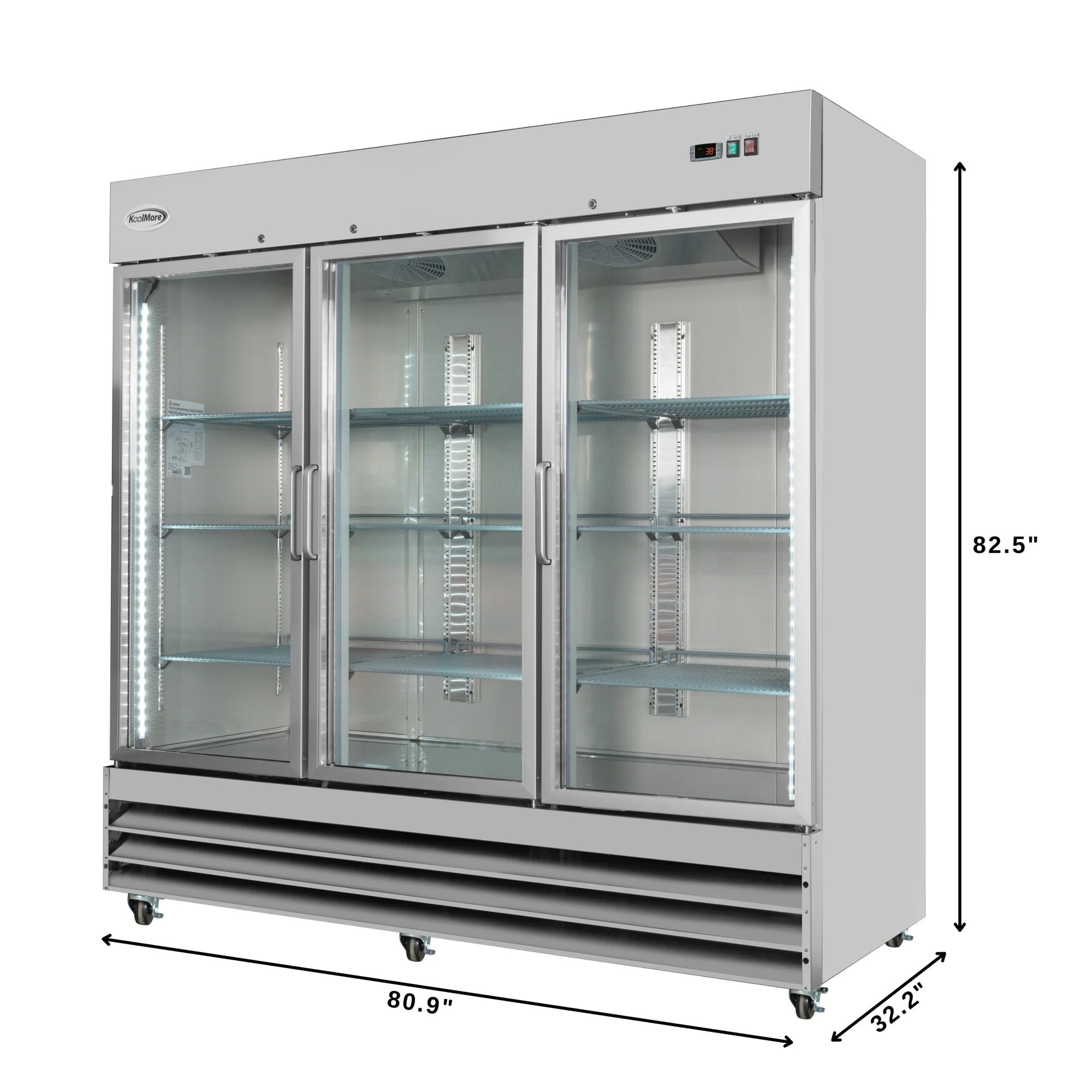 Koolmore RIR-3D-GD | 82" Wide 3 Glass Door Reach-In Refrigerator