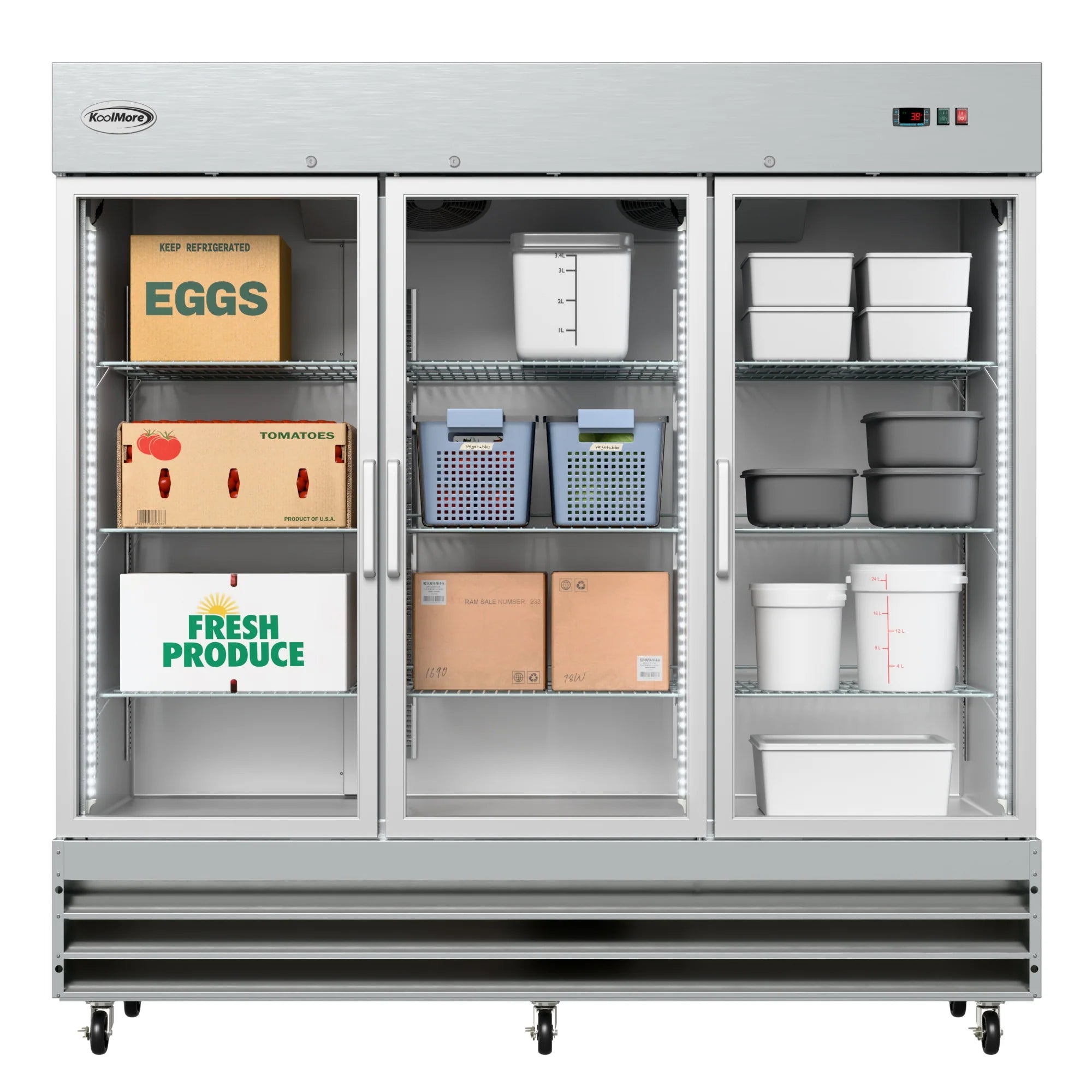 Koolmore RIR-3D-GD | 82" Wide 3 Glass Door Reach-In Refrigerator