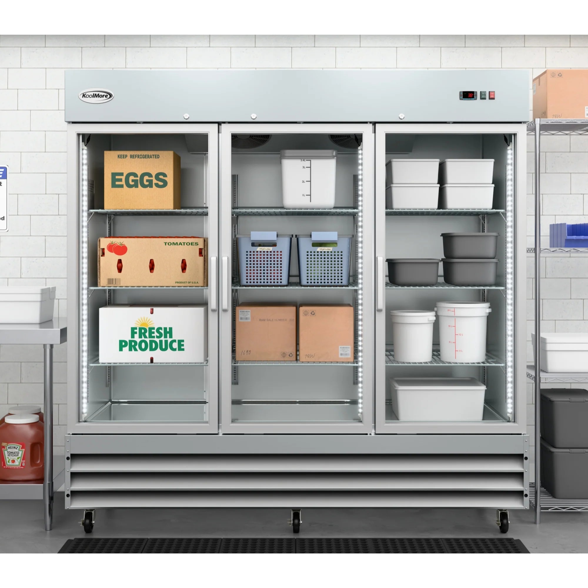 Koolmore RIR-3D-GD | 82" Wide 3 Glass Door Reach-In Refrigerator