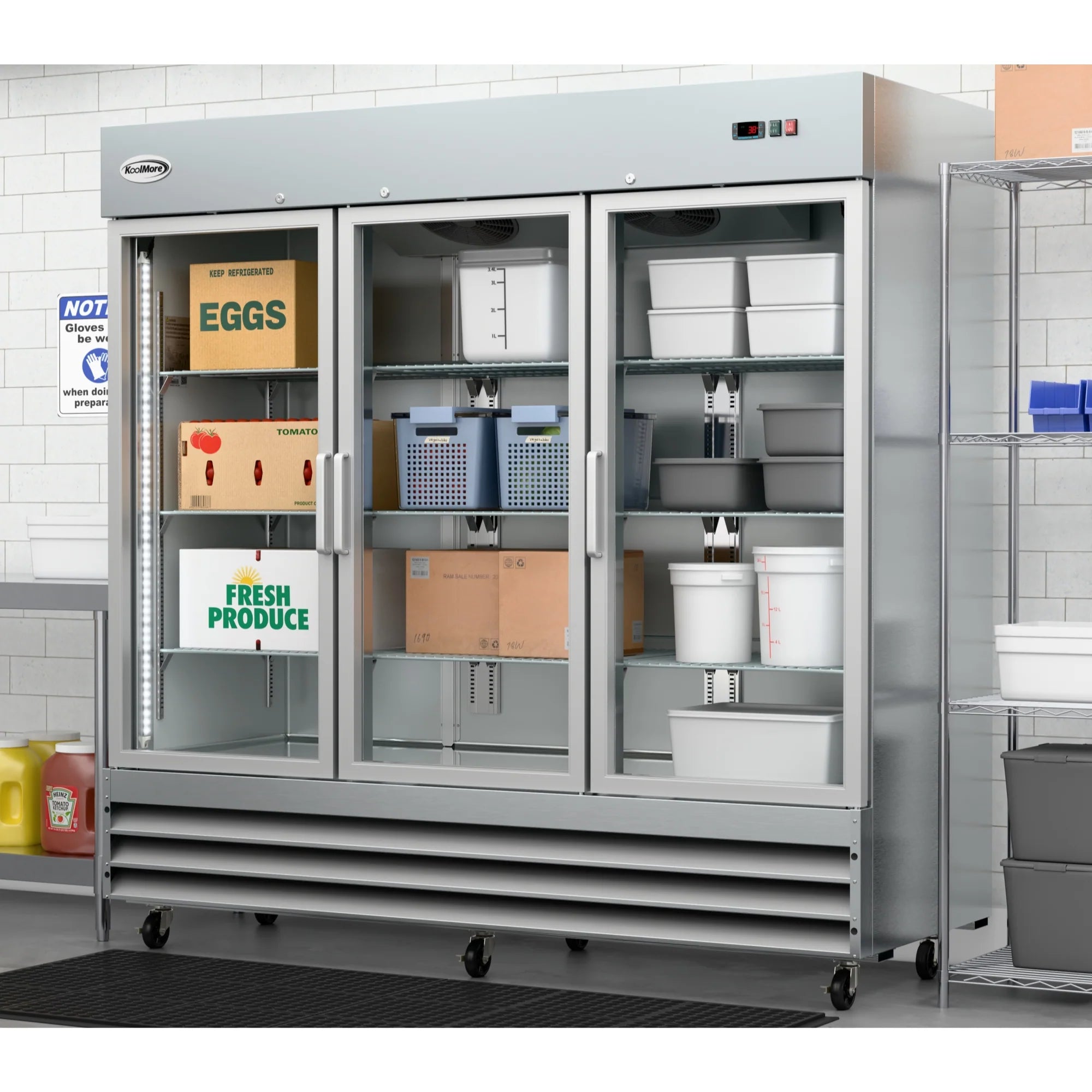Koolmore RIR-3D-GD | 82" Wide 3 Glass Door Reach-In Refrigerator