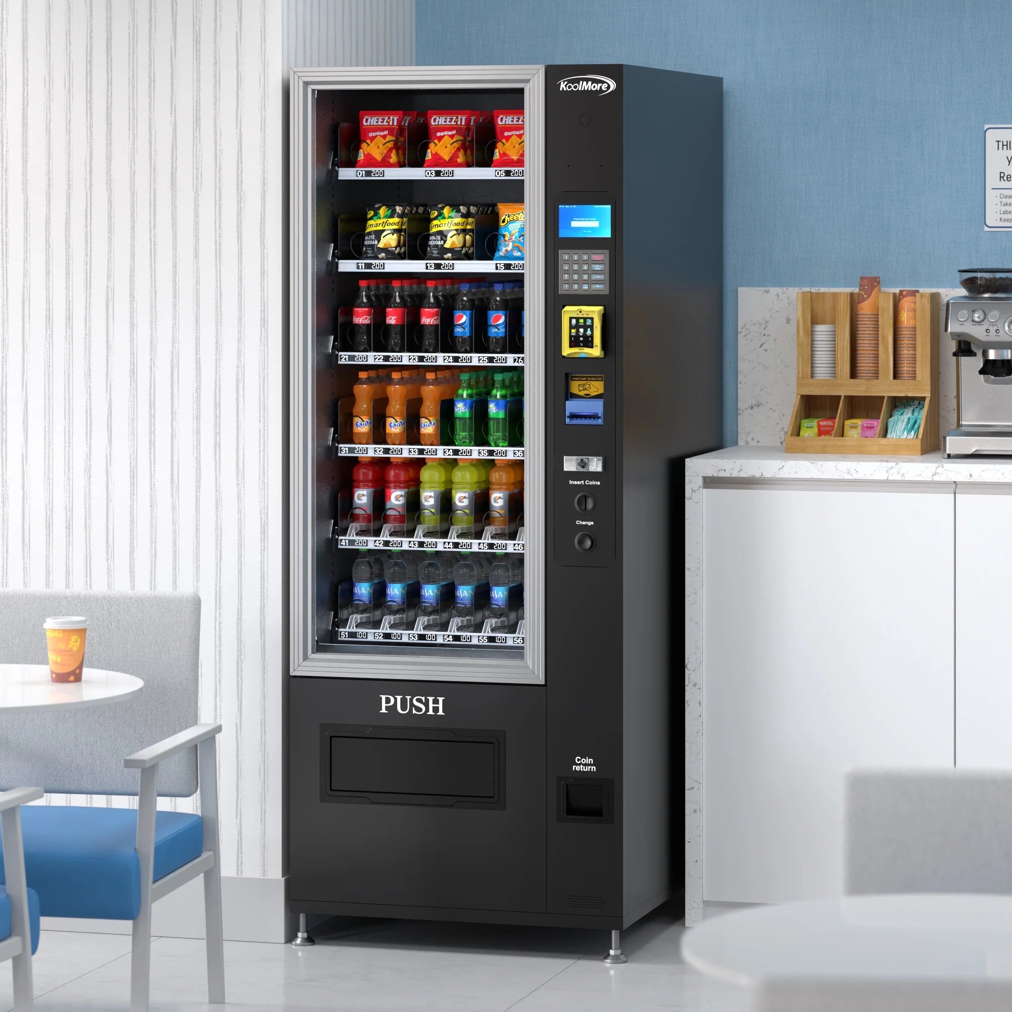 Koolmore KM-VMR-30-BR | 36 Slots Refrigerated Vending Machine w/ CC Reaer & Bill Acceptor
