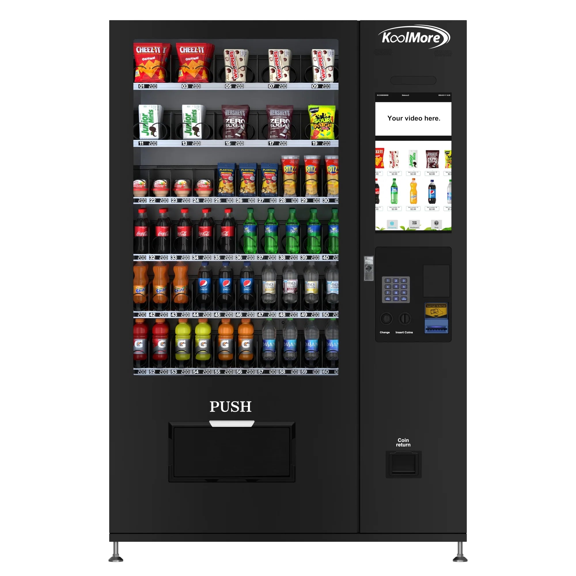 Koolmore Touch Screen 60 Slots Refrigerated Vending Machine w/ Coin/Bill Acceptor