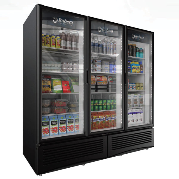 Imbera G372 HC BW | 79" Wide 3 Swing Door Bottom Mount Merchandiser Refrigerator