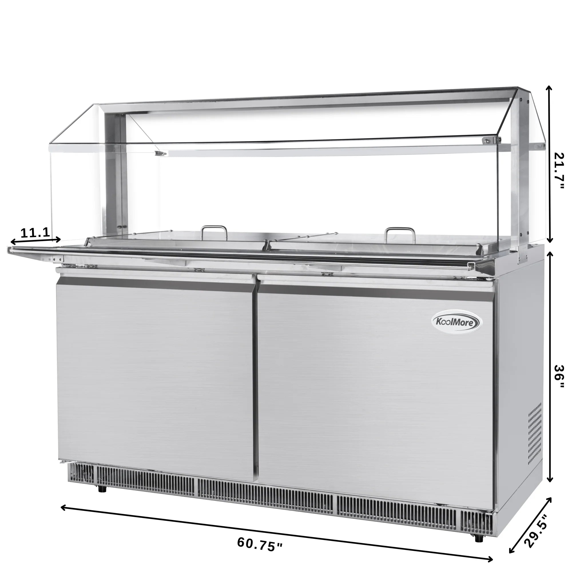 Koolmore KM-RBT-60CSFG | 60" Wide 12 Pan Prep Table w/ Sneeze Guard
