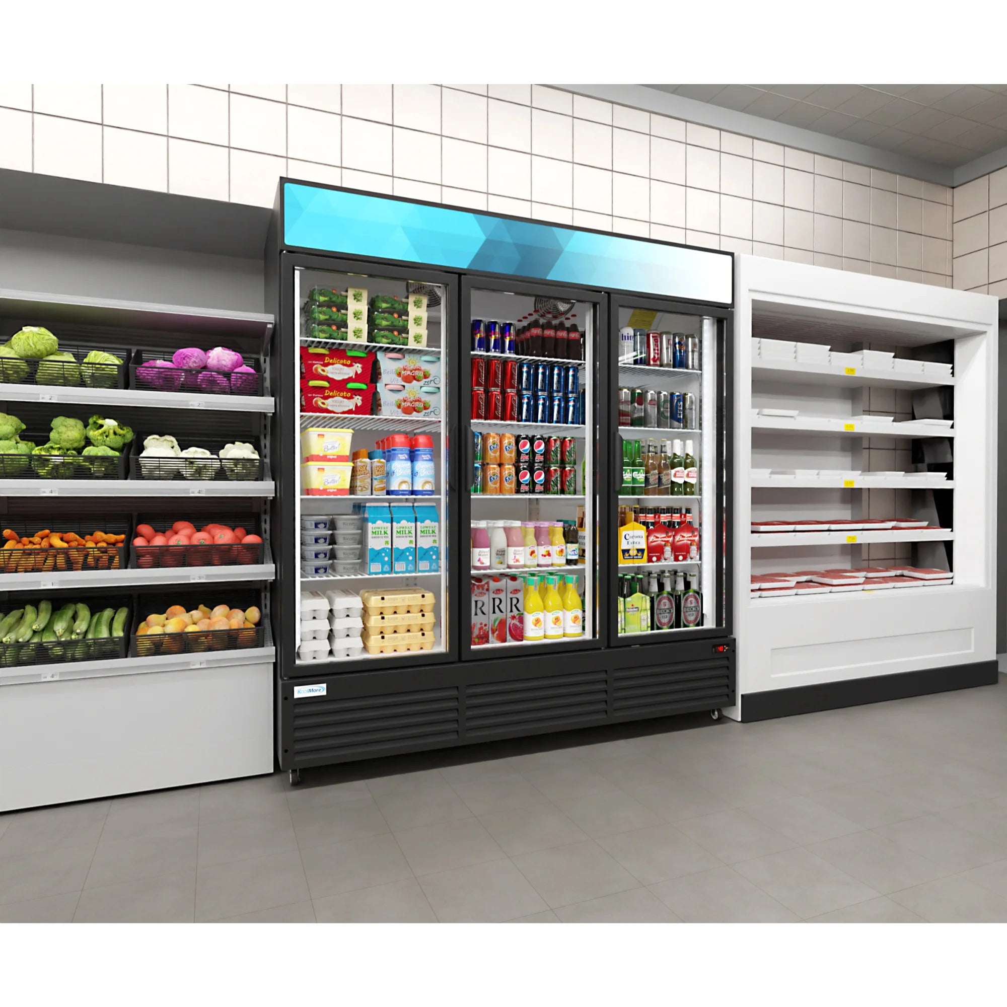 Koolmore MDR-3GD-63C | 71" Wide 3 Glass Door Merchandiser Refrigerator