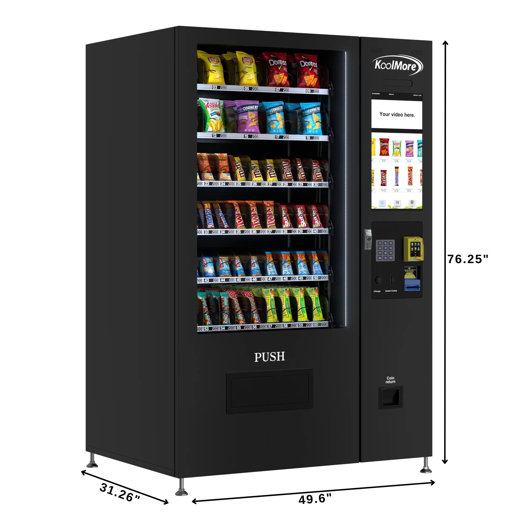 Koolmore Touch Screen 60 Slots Non-Refrigerated Vending Machine w/ Coin/Bill Acceptor