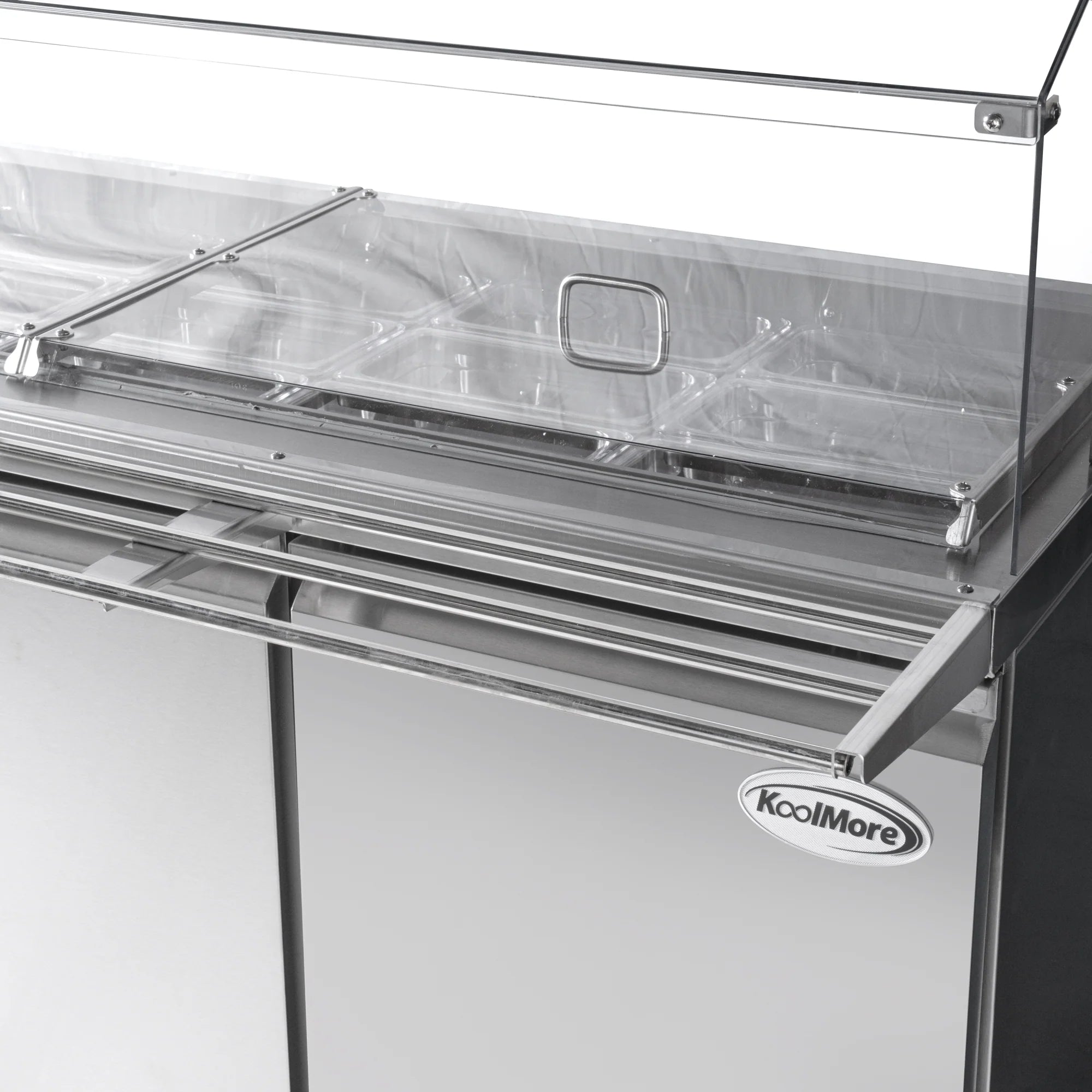 Koolmore KM-RBT-72CSFG | 72" Wide 15 Pan Prep Table w/ Sneeze Guard