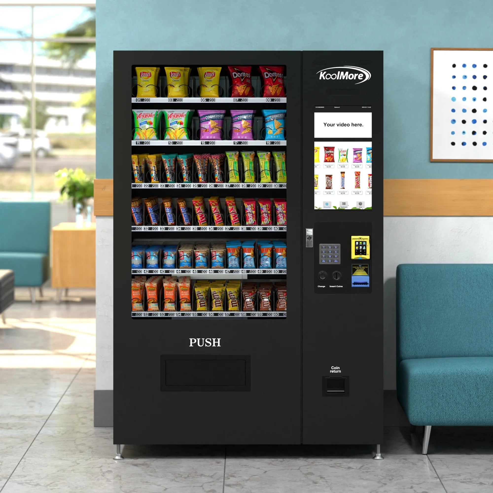 Koolmore KM-VMNT-50-BR | Touch Screen 60 Slots Non-Refrigerated Vending Machine w/ CC Reader & Bill Acceptor