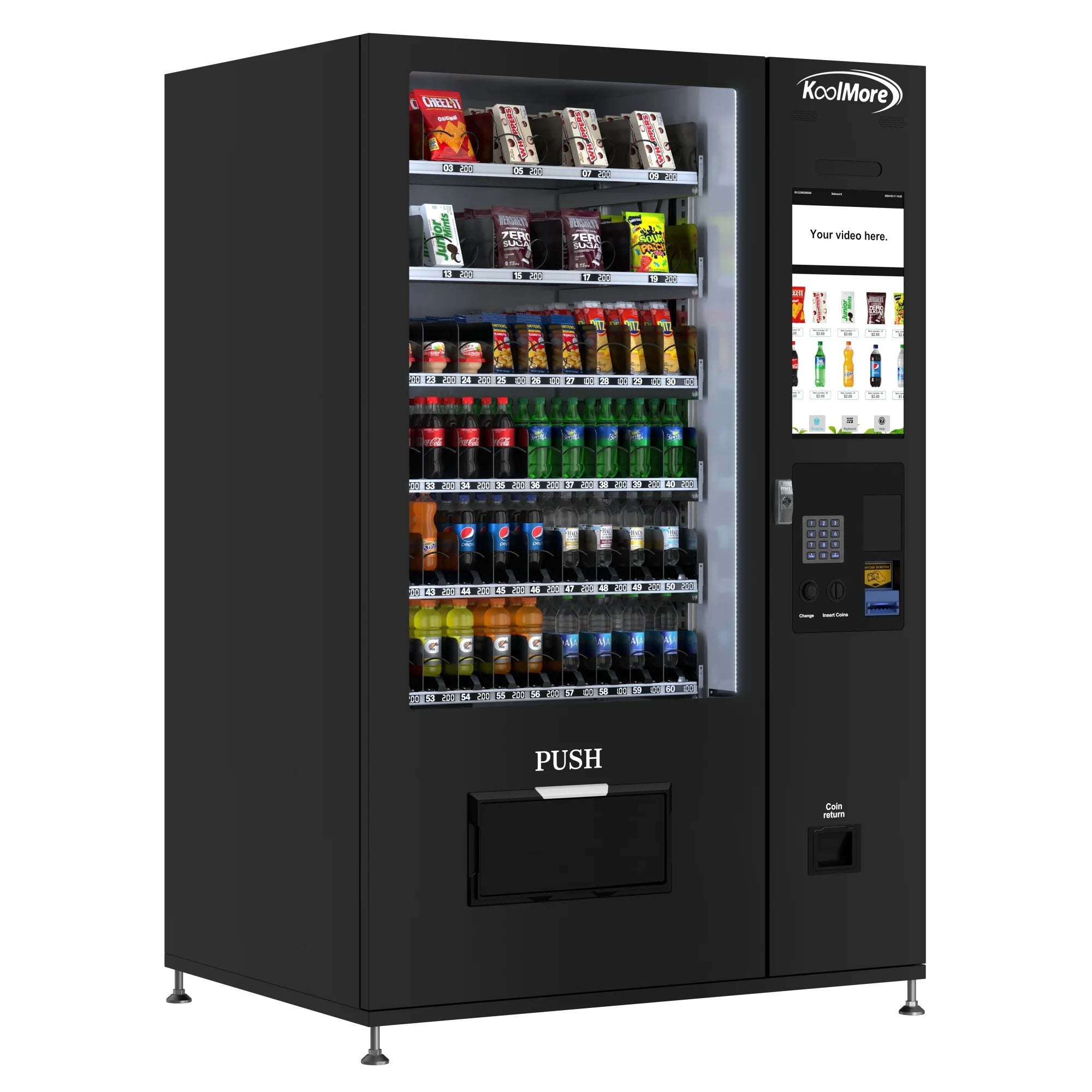 Koolmore Touch Screen 60 Slots Refrigerated Vending Machine w/ Coin/Bill Acceptor