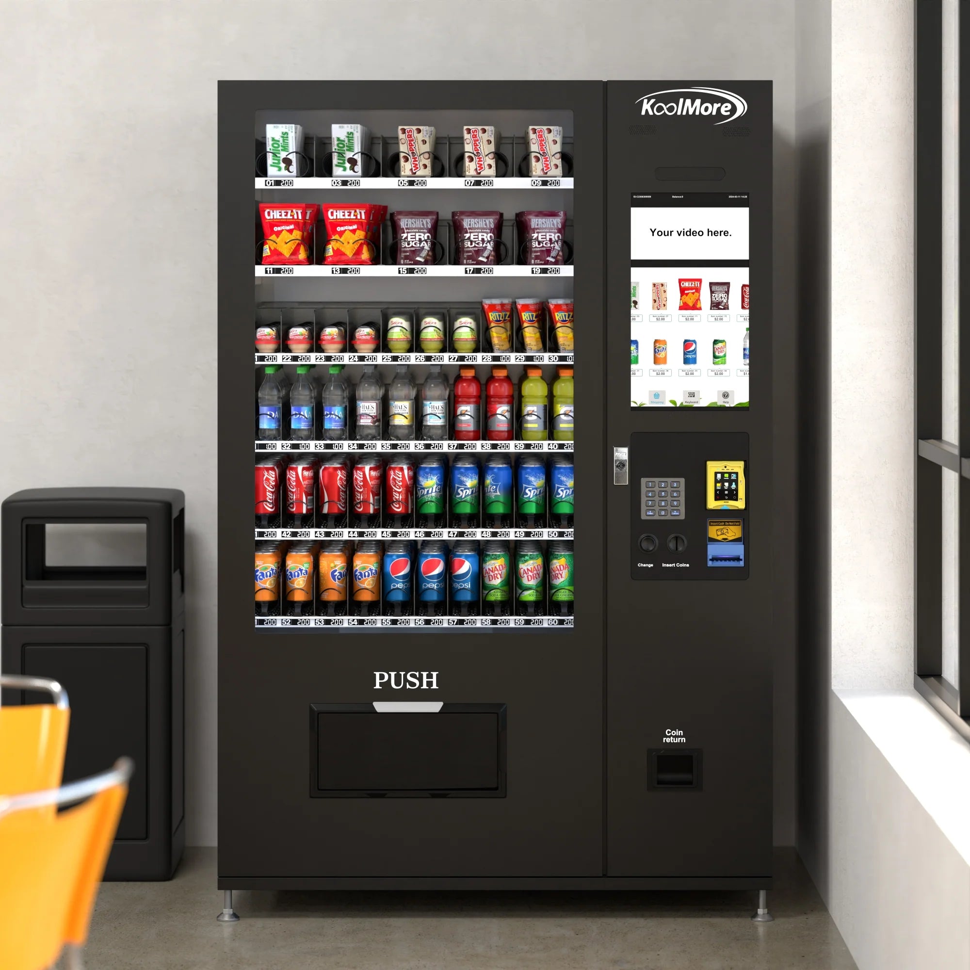 Koolmore Touch Screen 60 Slots Refrigerated Vending Machine w/ Coin/Bill Acceptor