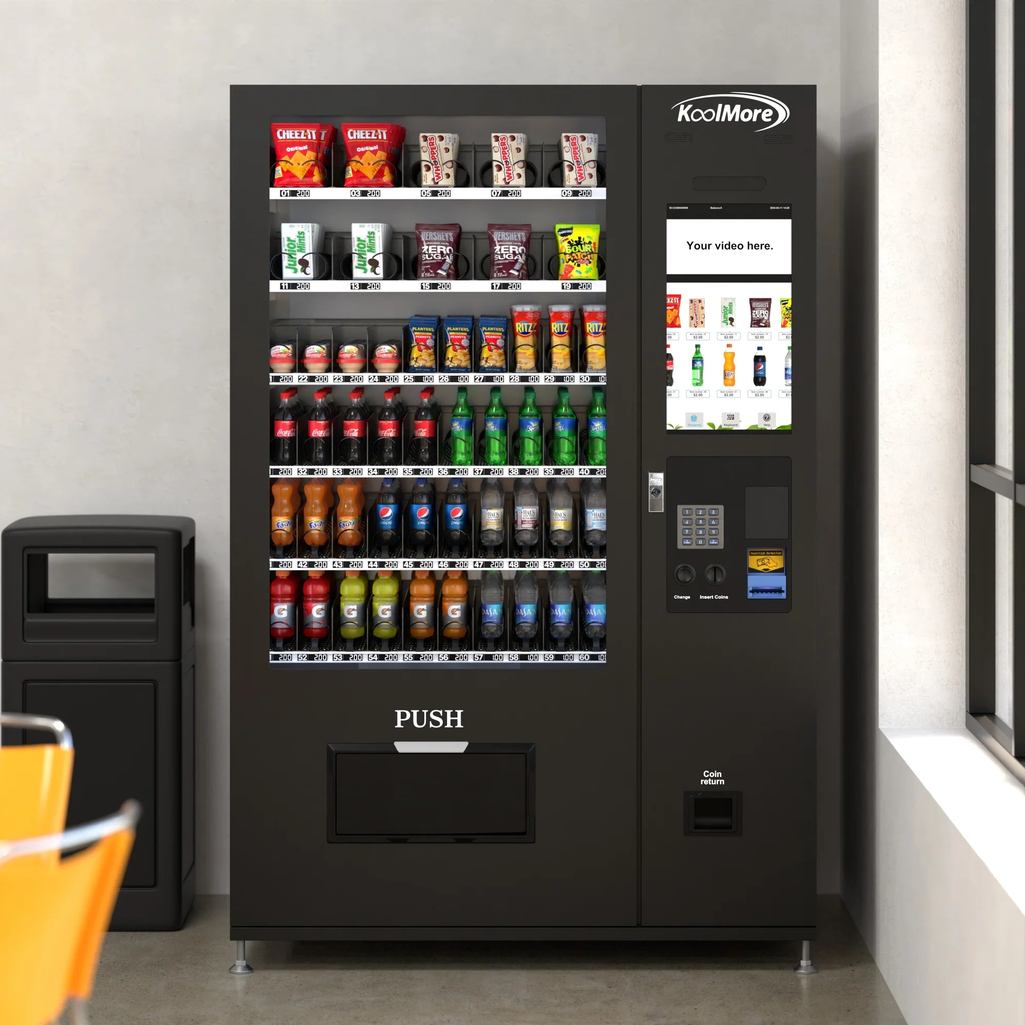 Koolmore Touch Screen 60 Slots Refrigerated Vending Machine w/ Coin/Bill Acceptor