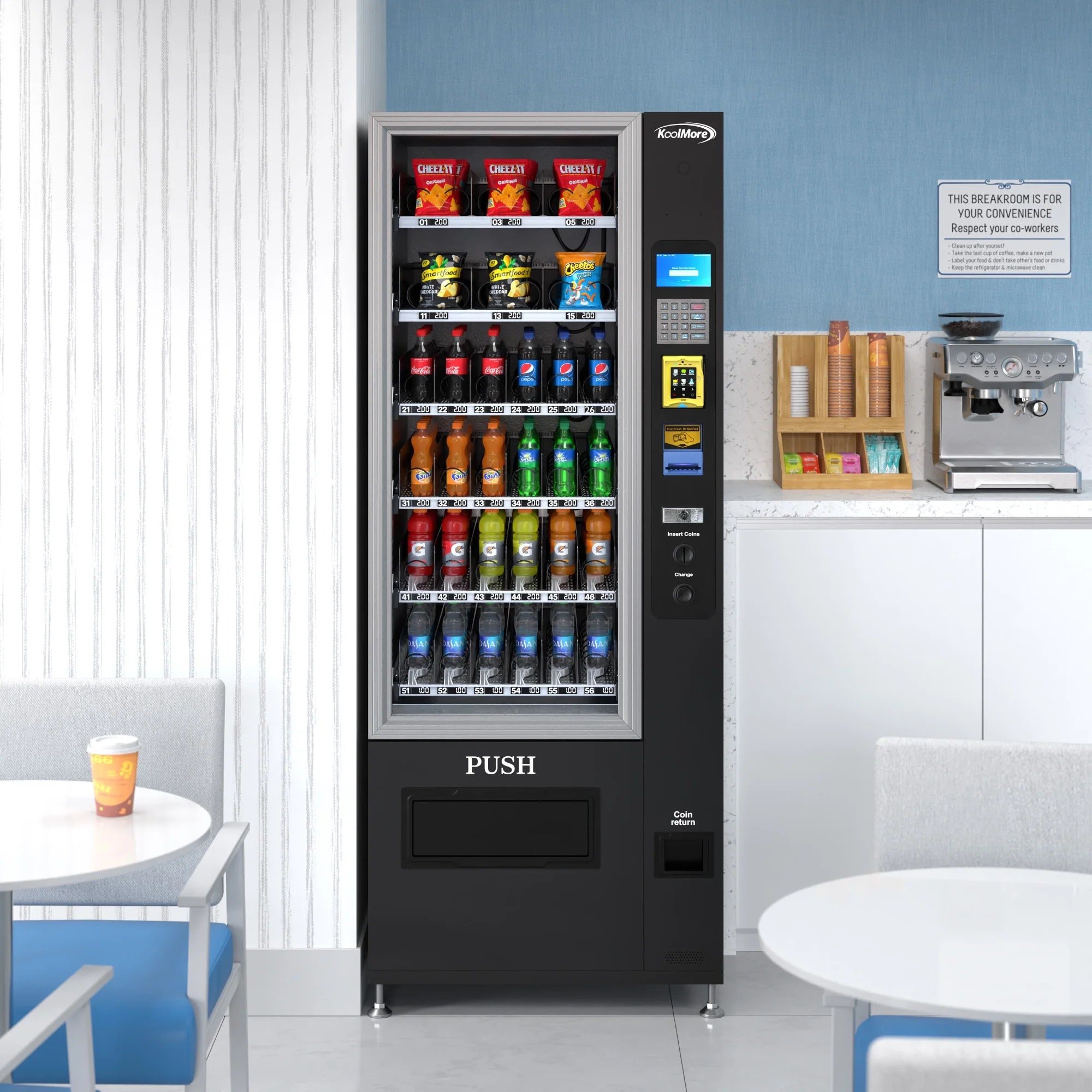 Koolmore 36 Slots Refrigerated Vending Machine w/ Coin/Bill Acceptor