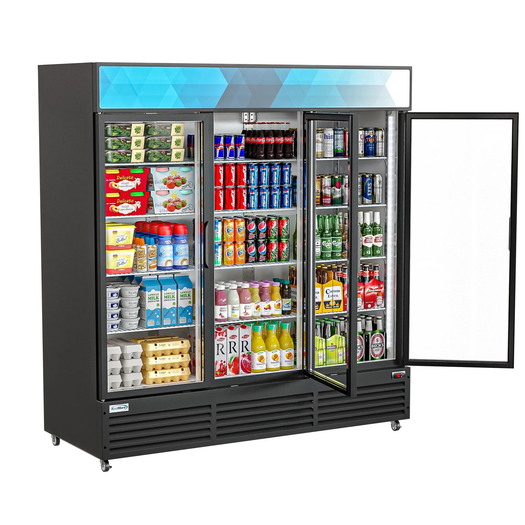 Koolmore MDR-3GD-63C | 71" Wide 3 Glass Door Merchandiser Refrigerator