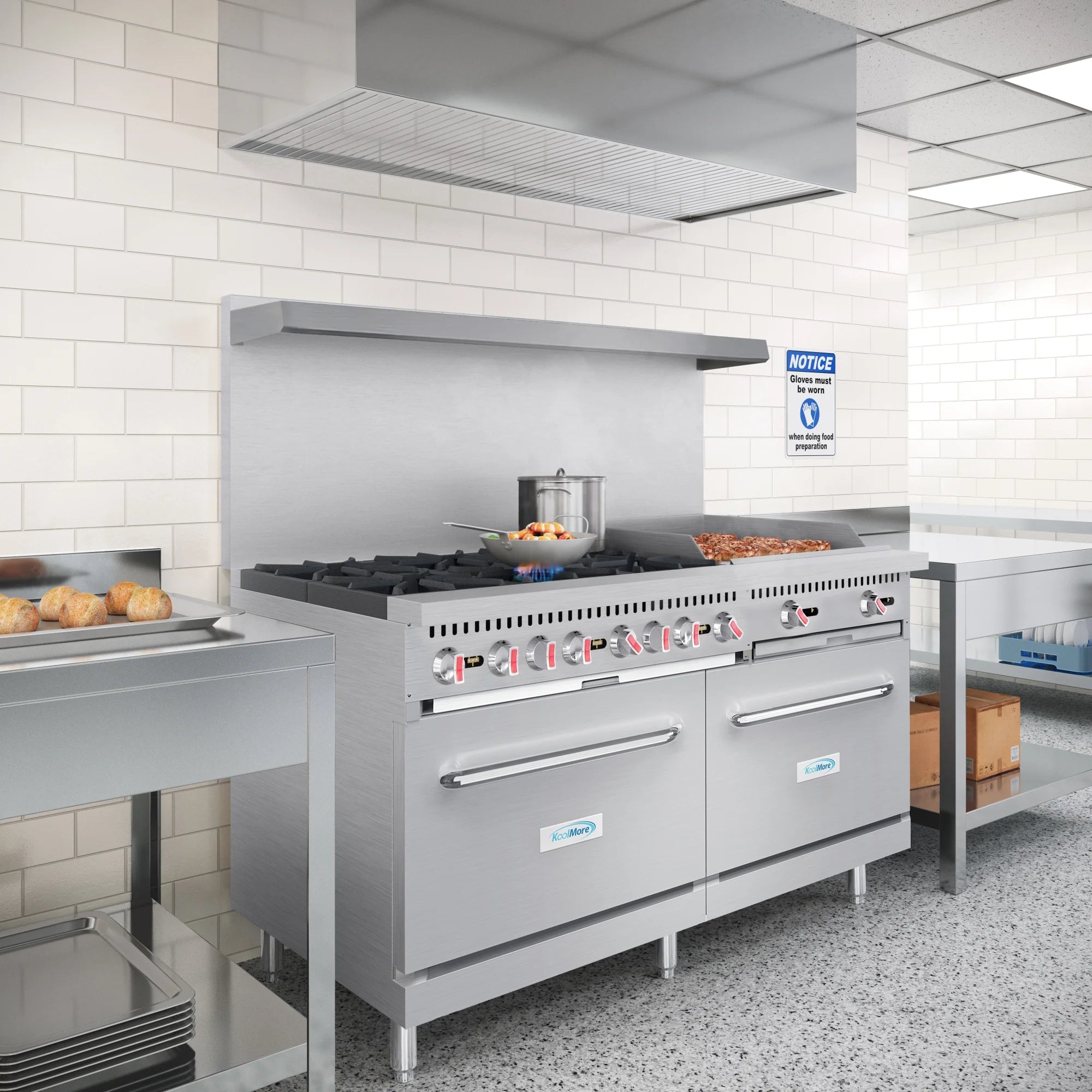 Koolmore KM-CRG60-LP | 60" Wide 6 Burner Liquid Propane Range w/ 24 in. Griddle