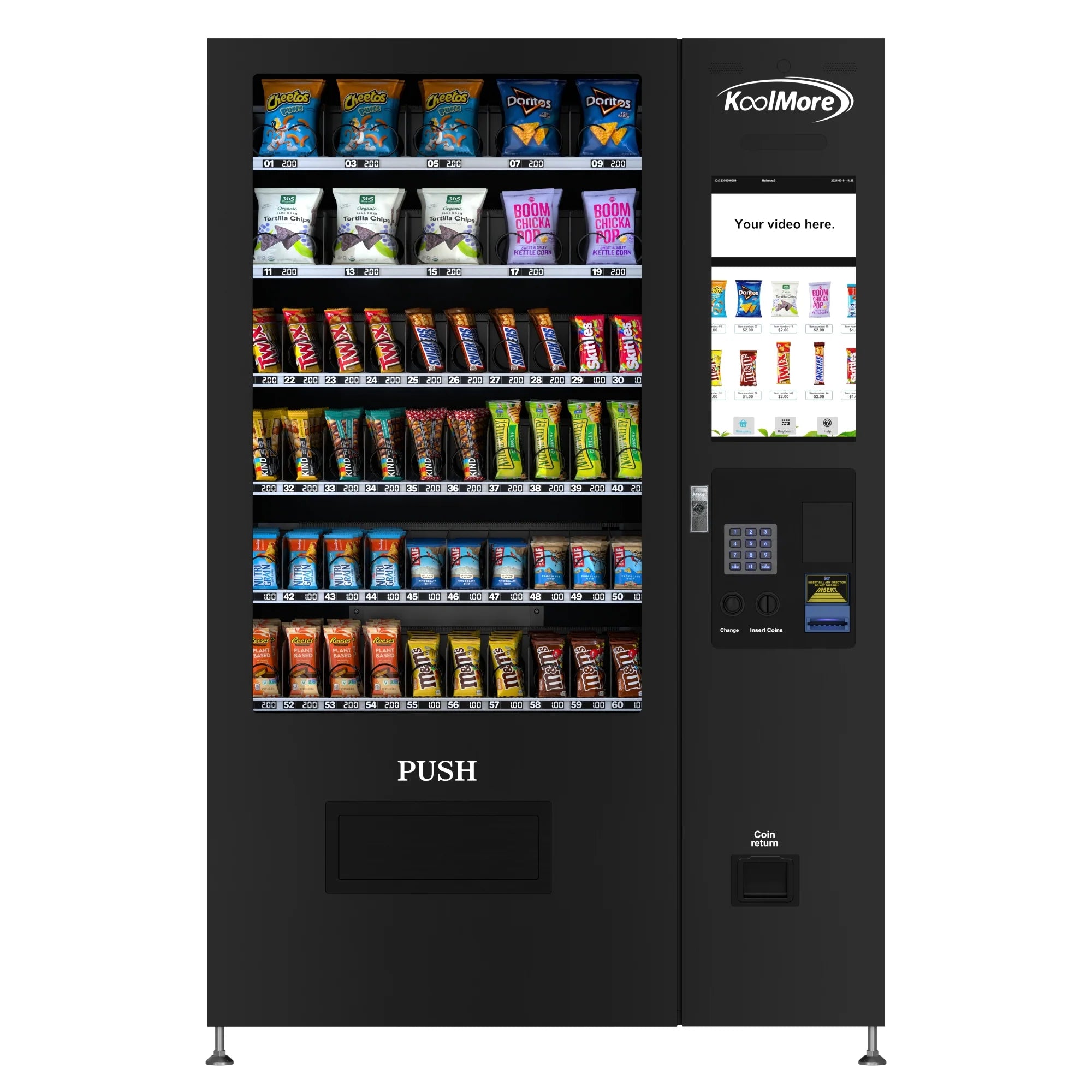 Koolmore Touch Screen 60 Slots Non-Refrigerated Vending Machine w/ Coin/Bill Acceptor