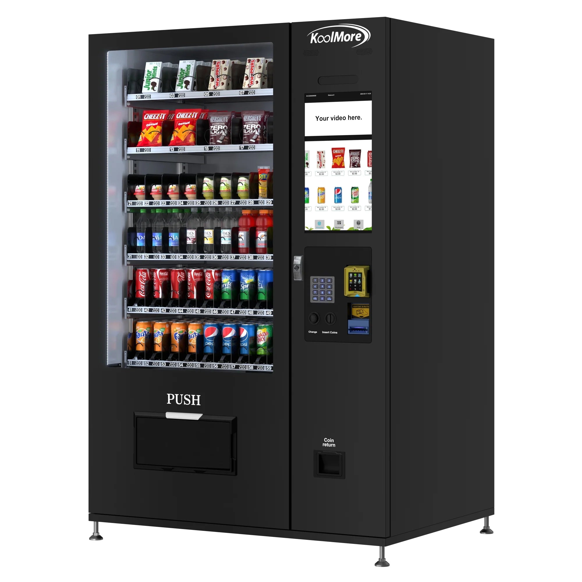 Koolmore Touch Screen 60 Slots Refrigerated Vending Machine w/ Coin/Bill Acceptor
