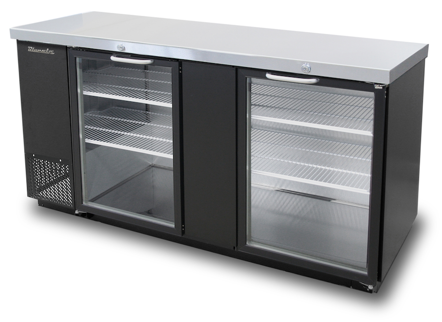 Blue Air BBB69-3BG-HC | 69" Wide 2 Door Black Vinyl Stainless Steal Back Bar