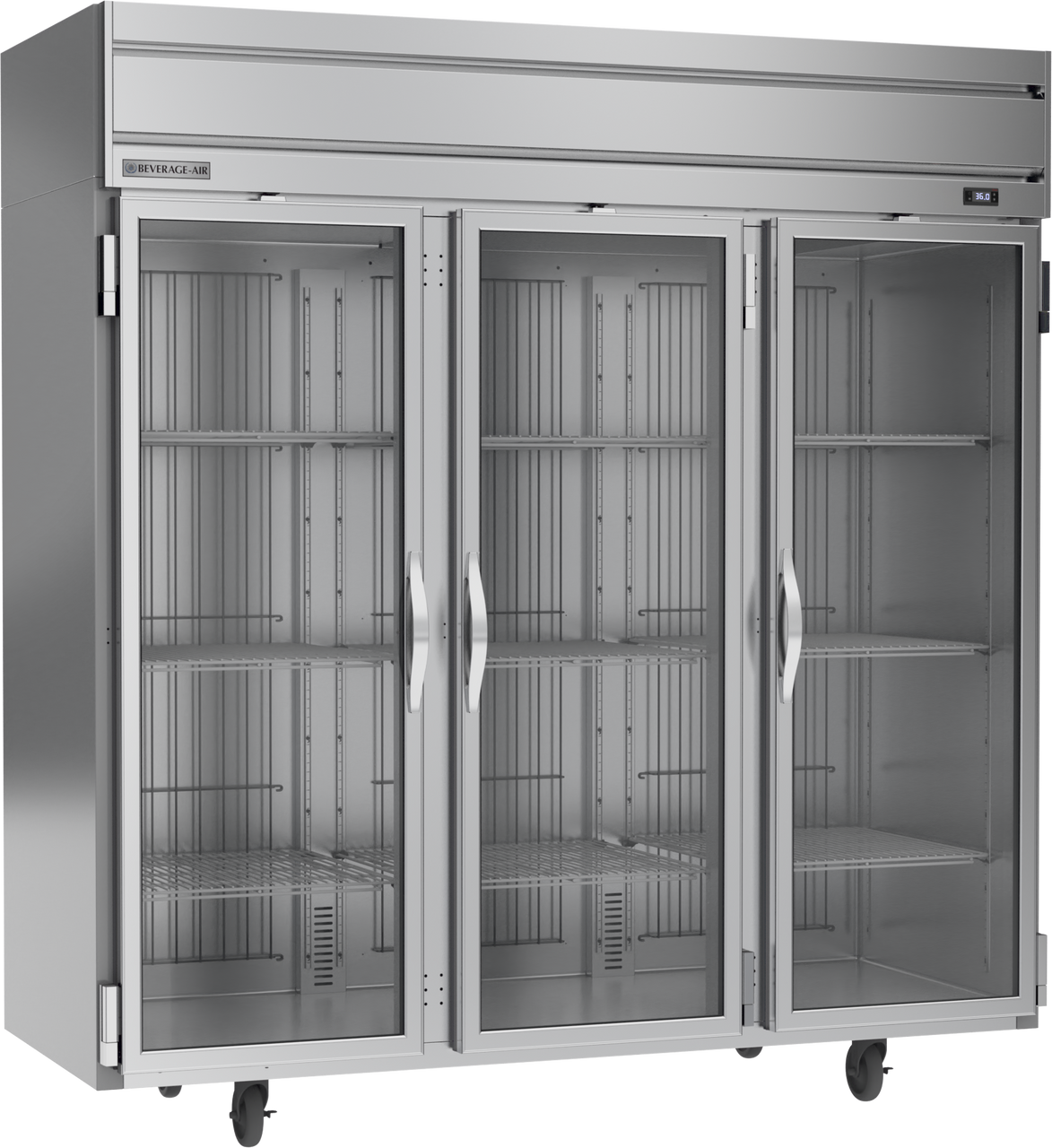 Beverage Air HRPS3HC-1G | 78" Wide 3 Glass Door Top Mount Reach-In Refrigerator Horizon Series