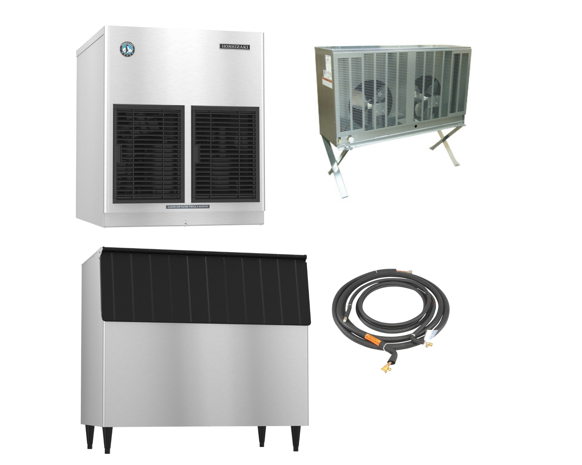 Hoshizaki Bundle - KMD-860MRJZ Remote Cooled Crescent Cuber Ice Maker | URC-9FZ Remote Condenser | B-800SF Ice Bin | HS-5605 Tubing Kit