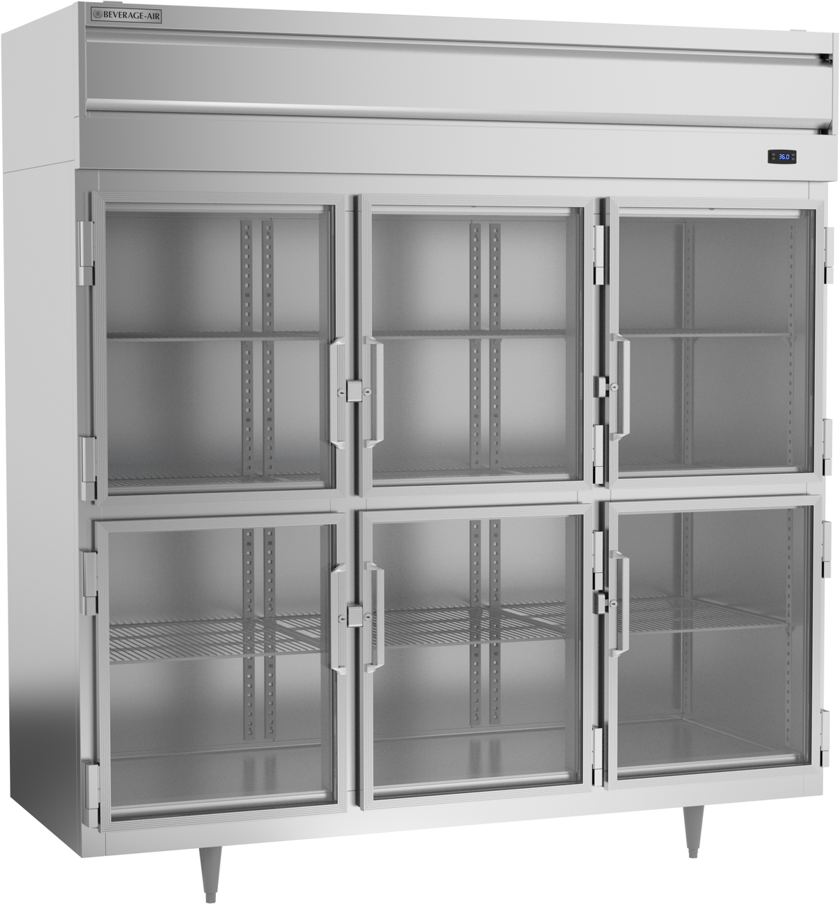 Beverage Air PR3HC-1BHG | 78" Wide 6 Glass Door Top Mount Reach-In Refrigerator P-Series