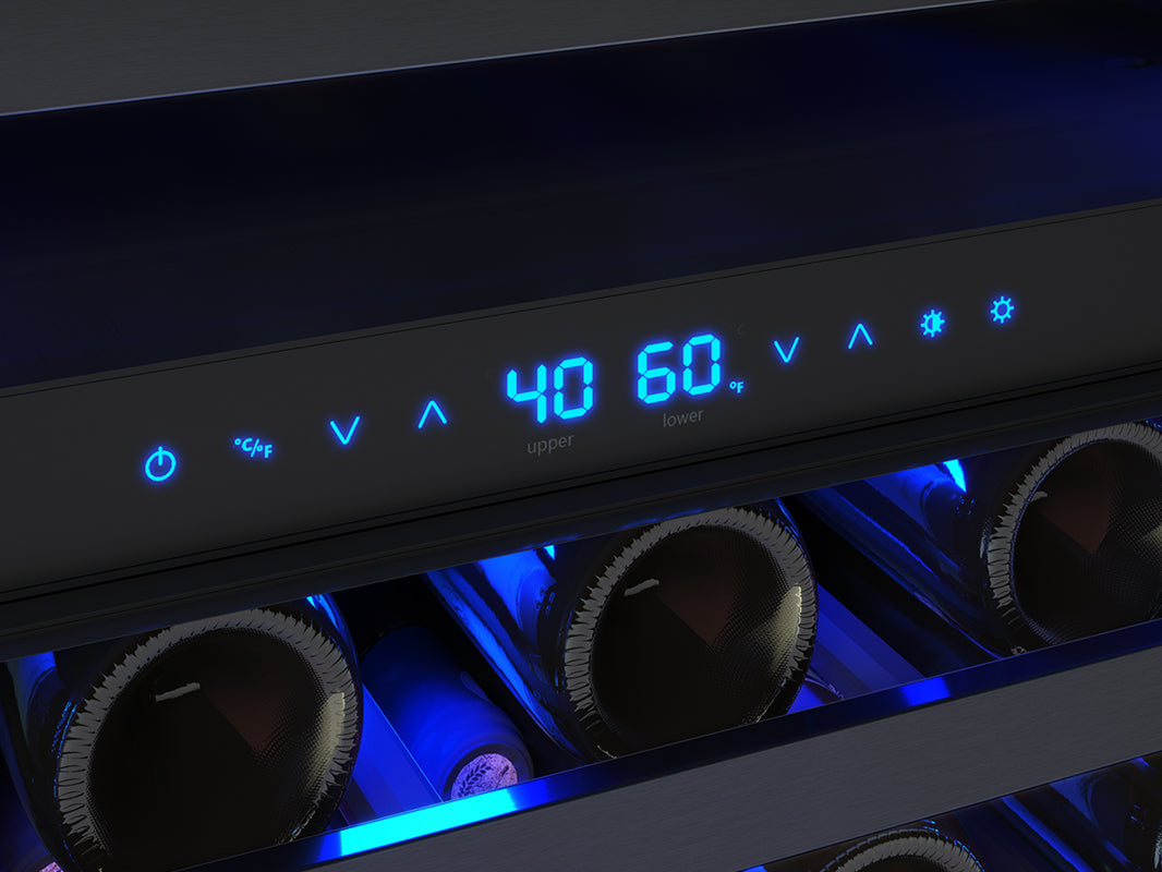 Zephyr PRW24C02CBSG | 24" Wide Dual Zone Black Stainless Steel 45 Bottle Wine Fridge