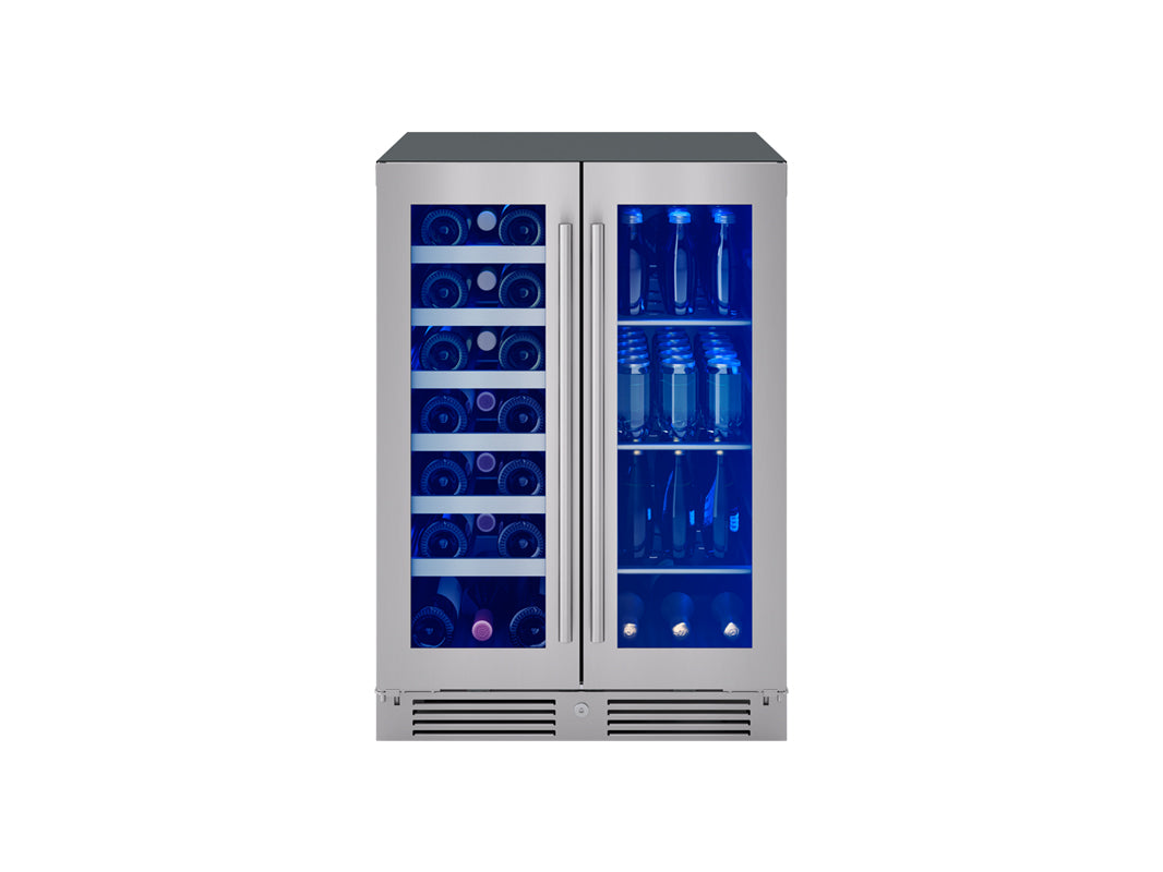 Zephyr PRWB24C32CG | 24" Wide Dual Zone Stainless Steel 64 Can/21 Bottle Beverage & Wine Fridge