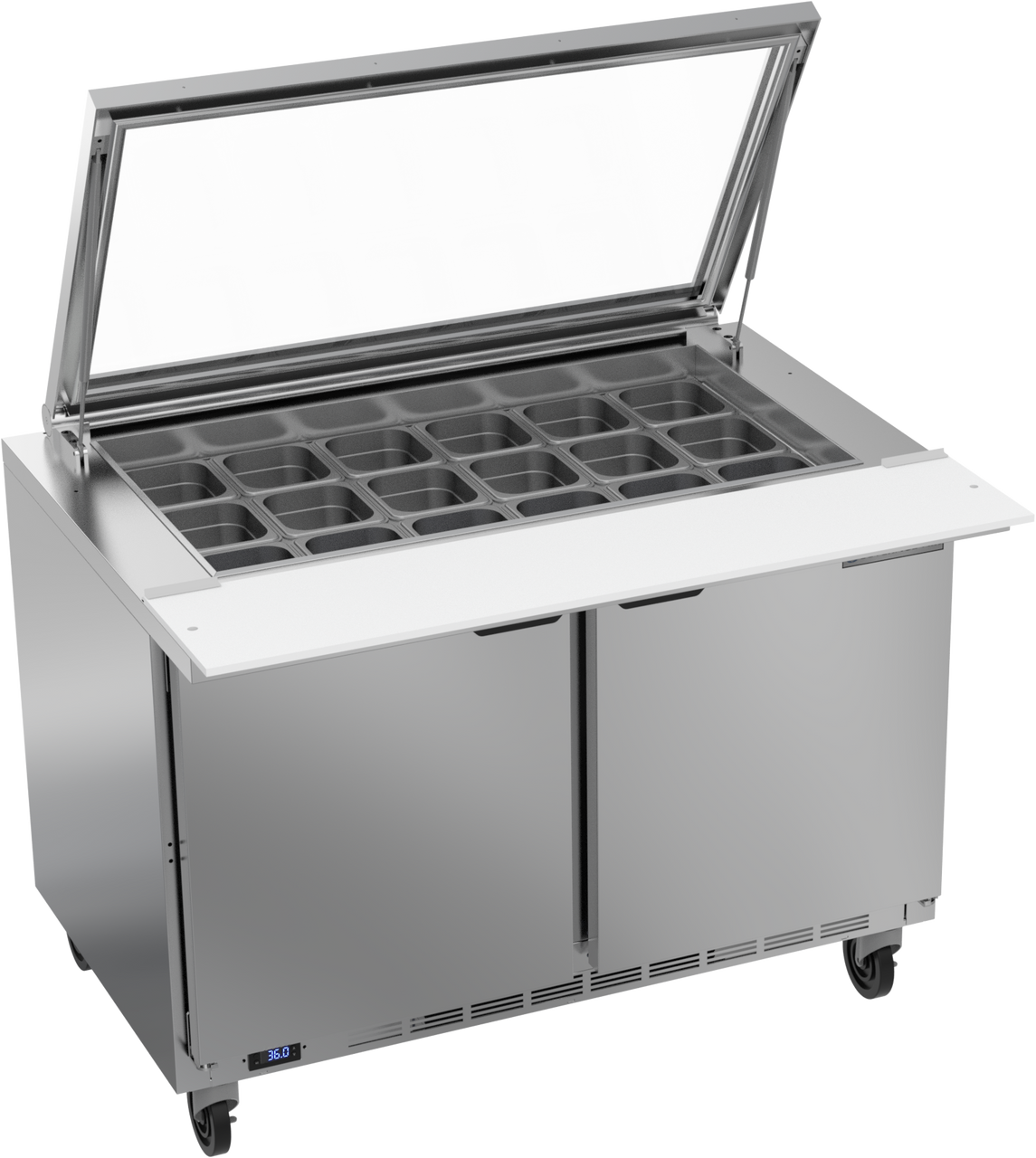Beverage Air SPE48HC-18M-STL | 48" Wide 2 Door 18 Pan Sandwich Prep Table