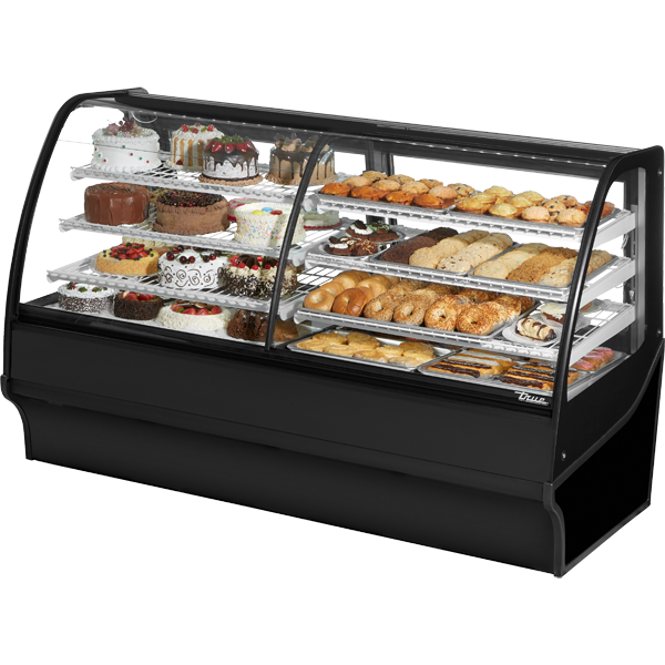True TDM-DZ-77-GE/GE-B-W | 77" Wide Dual Zone Black Curved Glass Display Case