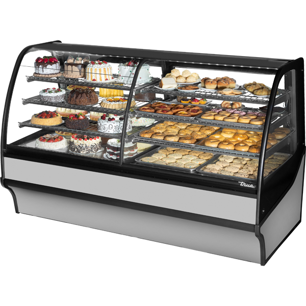 True TDM-DZ-77-GE/GE-S-S | 77" Wide Dual Zone Stainless Curved Glass Display Case