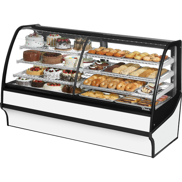 True TDM-DZ-77-GE/GE-W-W | 77" Wide Dual Zone Stainless Curved Glass Display Case