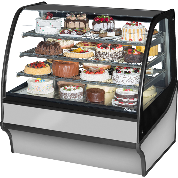 True TDM-R-48-GE/GE-S-S | 48" Wide Stainless Curved Glass Display Case
