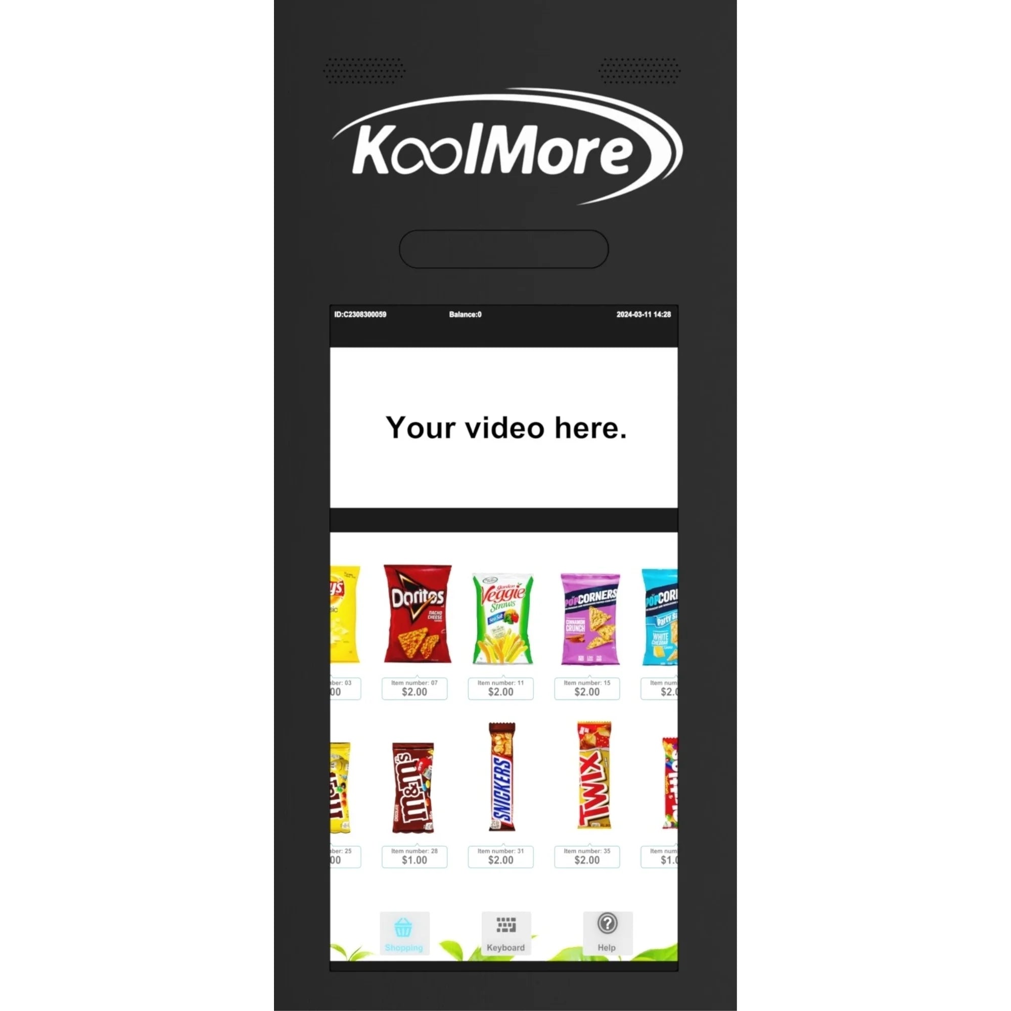 Koolmore KM-VMNT-50-BR | Touch Screen 60 Slots Non-Refrigerated Vending Machine w/ CC Reader & Bill Acceptor