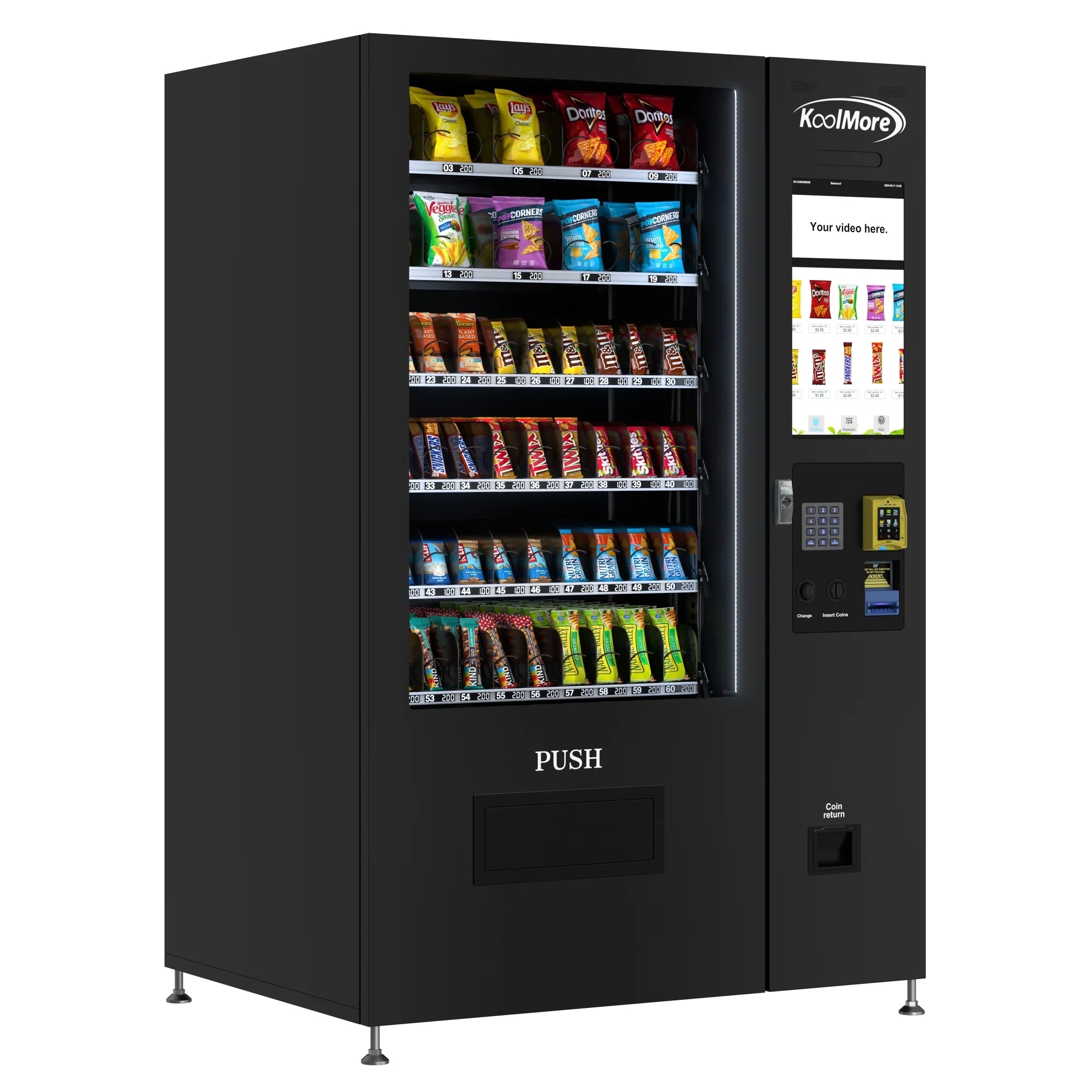 Koolmore KM-VMNT-50-BR | Touch Screen 60 Slots Non-Refrigerated Vending Machine w/ CC Reader & Bill Acceptor