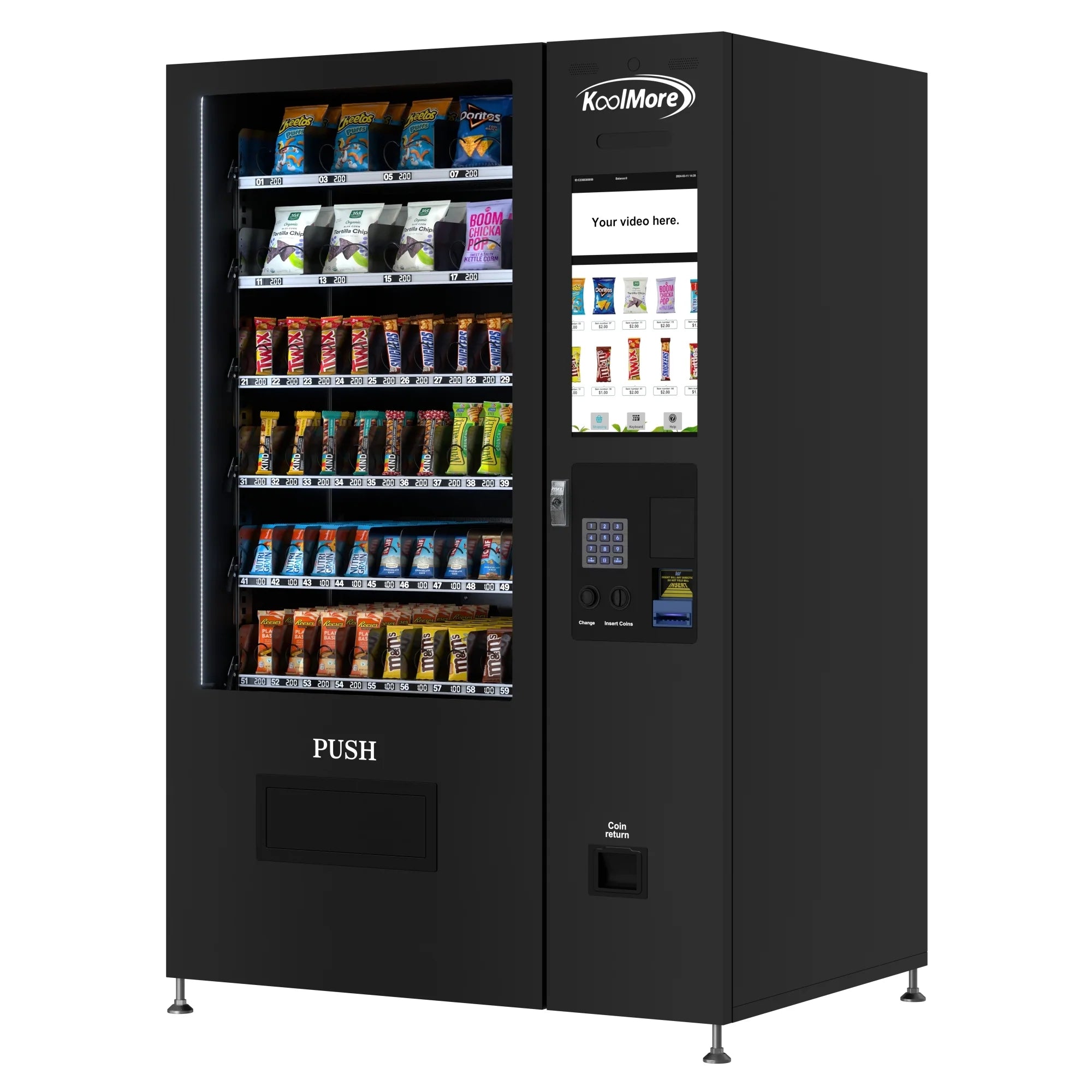 Koolmore Touch Screen 60 Slots Non-Refrigerated Vending Machine w/ Coin/Bill Acceptor