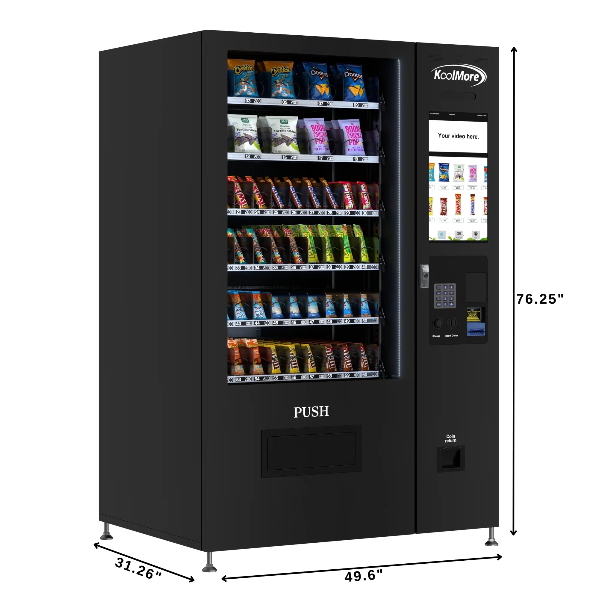 Koolmore Touch Screen 60 Slots Non-Refrigerated Vending Machine w/ Coin/Bill Acceptor
