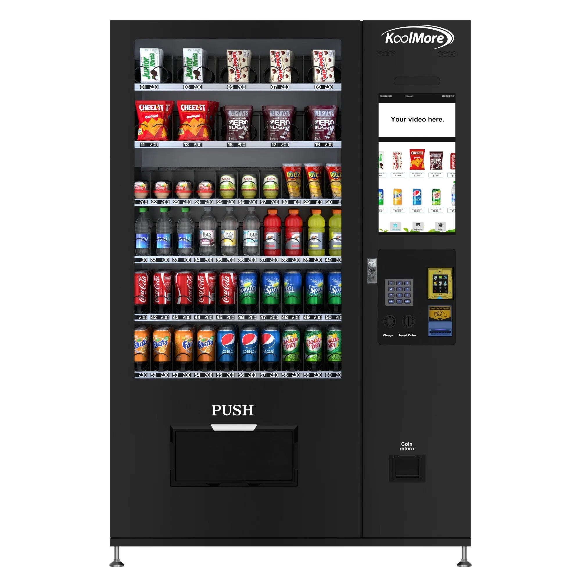 Koolmore Touch Screen 60 Slots Refrigerated Vending Machine w/ Coin/Bill Acceptor