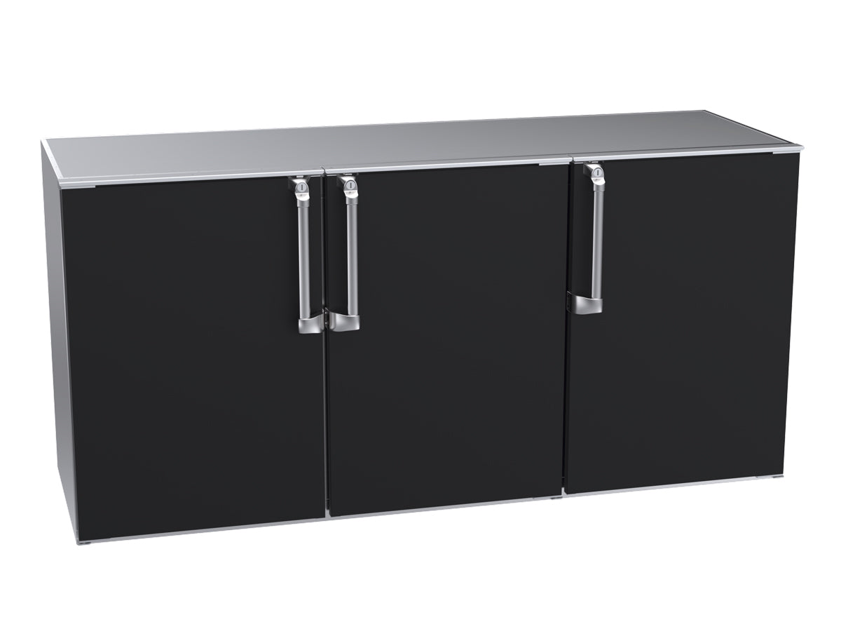 Krowne | 72" Wide 3 Door Remote Black Reach-In Back Bar