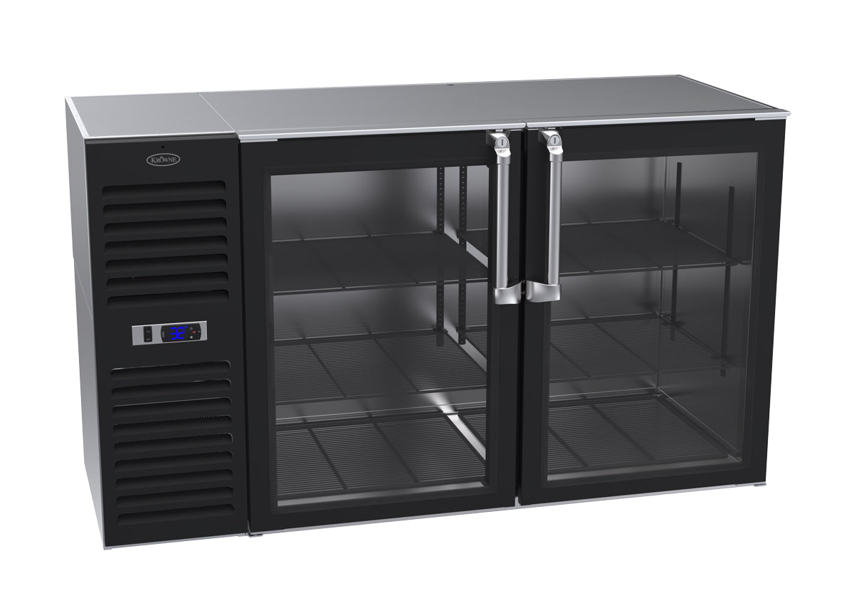Krowne | 60" Wide 2 Glass Door Self Contained Black Reach-In Back Bar