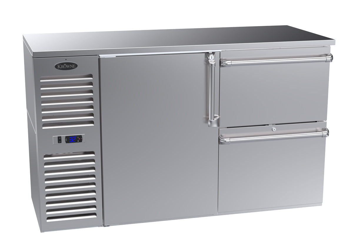 Krowne | 60" Wide 1 Door/2 Drawer Self Contained Stainless Steel Reach-In Back Bar