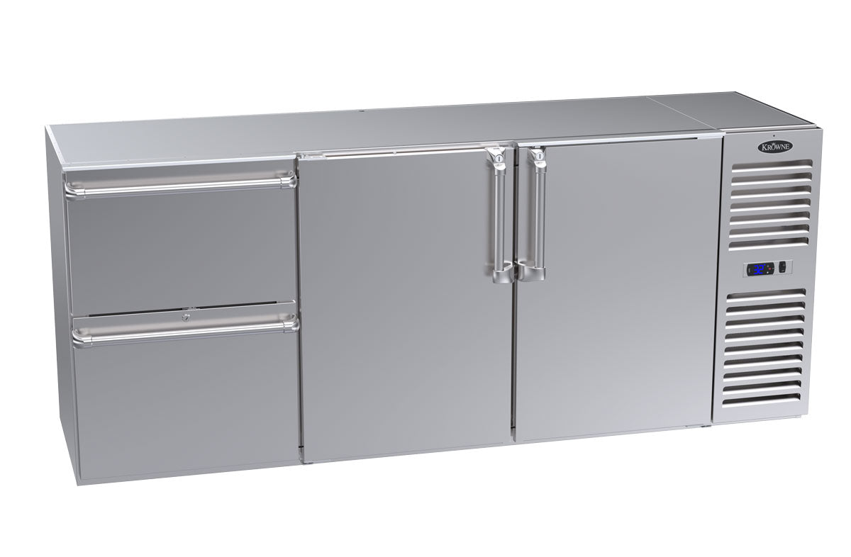 Krowne | 84" Wide 2 Door/2 Drawer Self Contained Stainless Steel Reach-In Back Bar